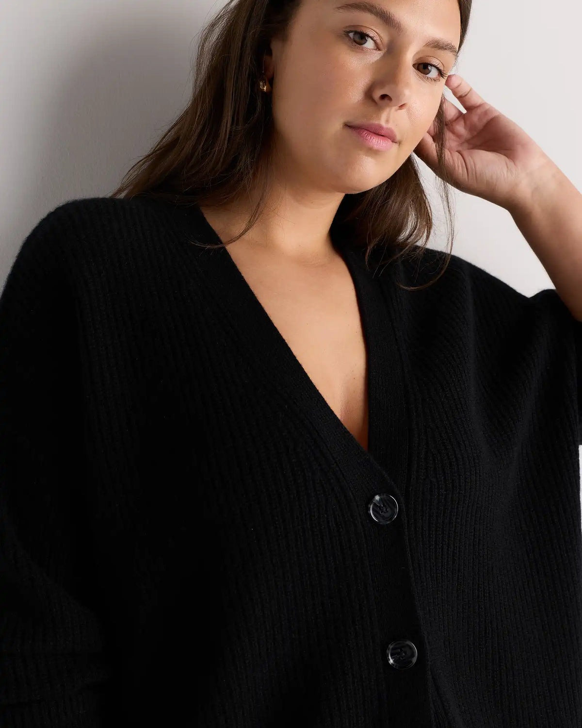 Mongolian Cashmere Fisherman Boxy Cropped Cardigan Sweater