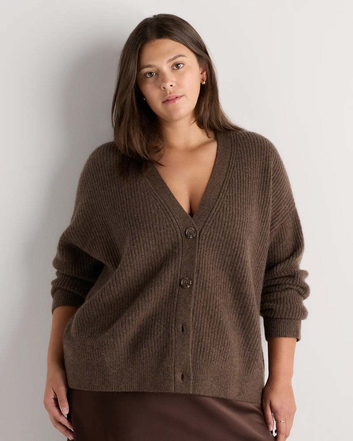 Mongolian Cashmere Fisherman Boxy Cropped Cardigan Sweater