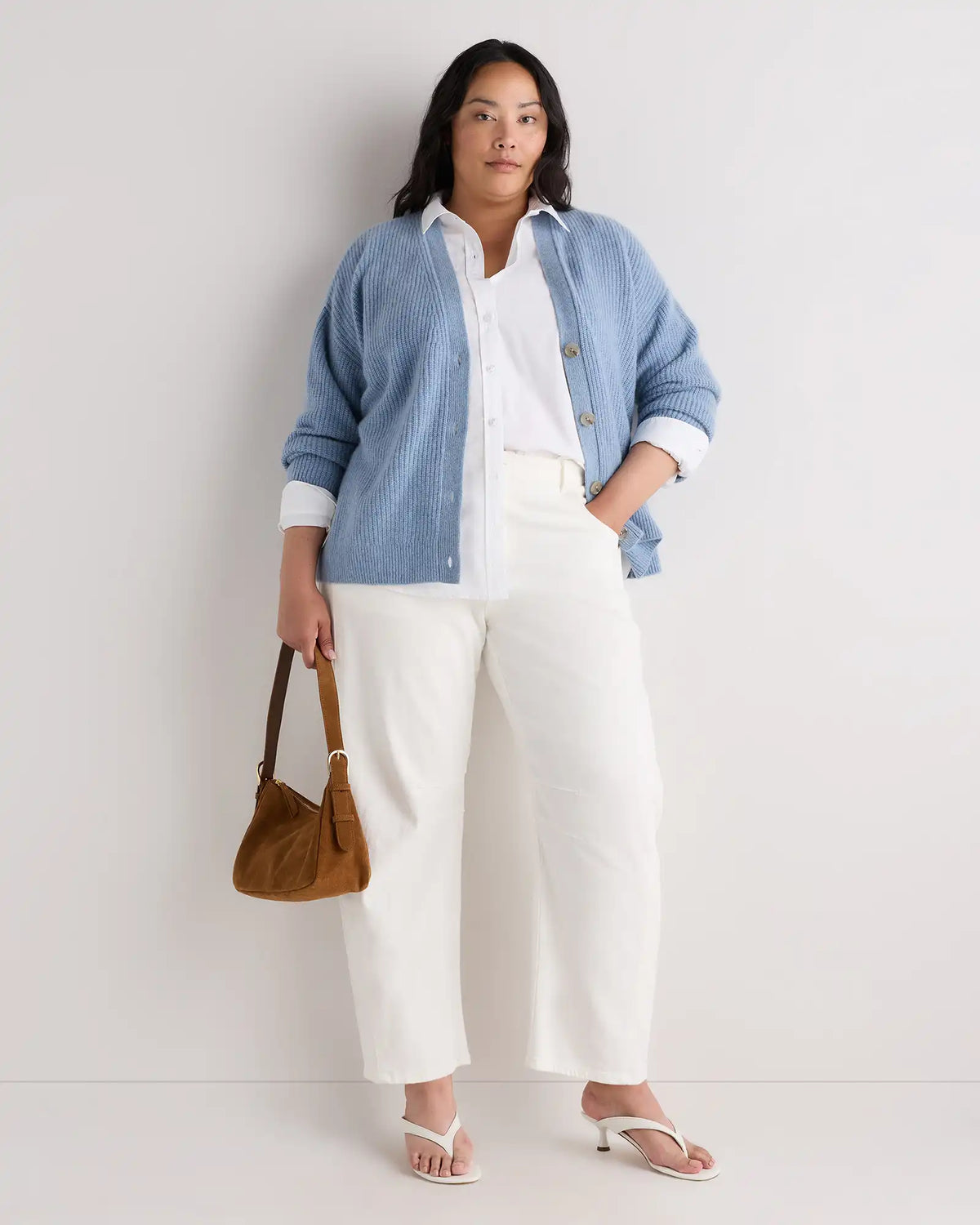 Mongolian Cashmere Fisherman Boxy Cropped Cardigan Sweater