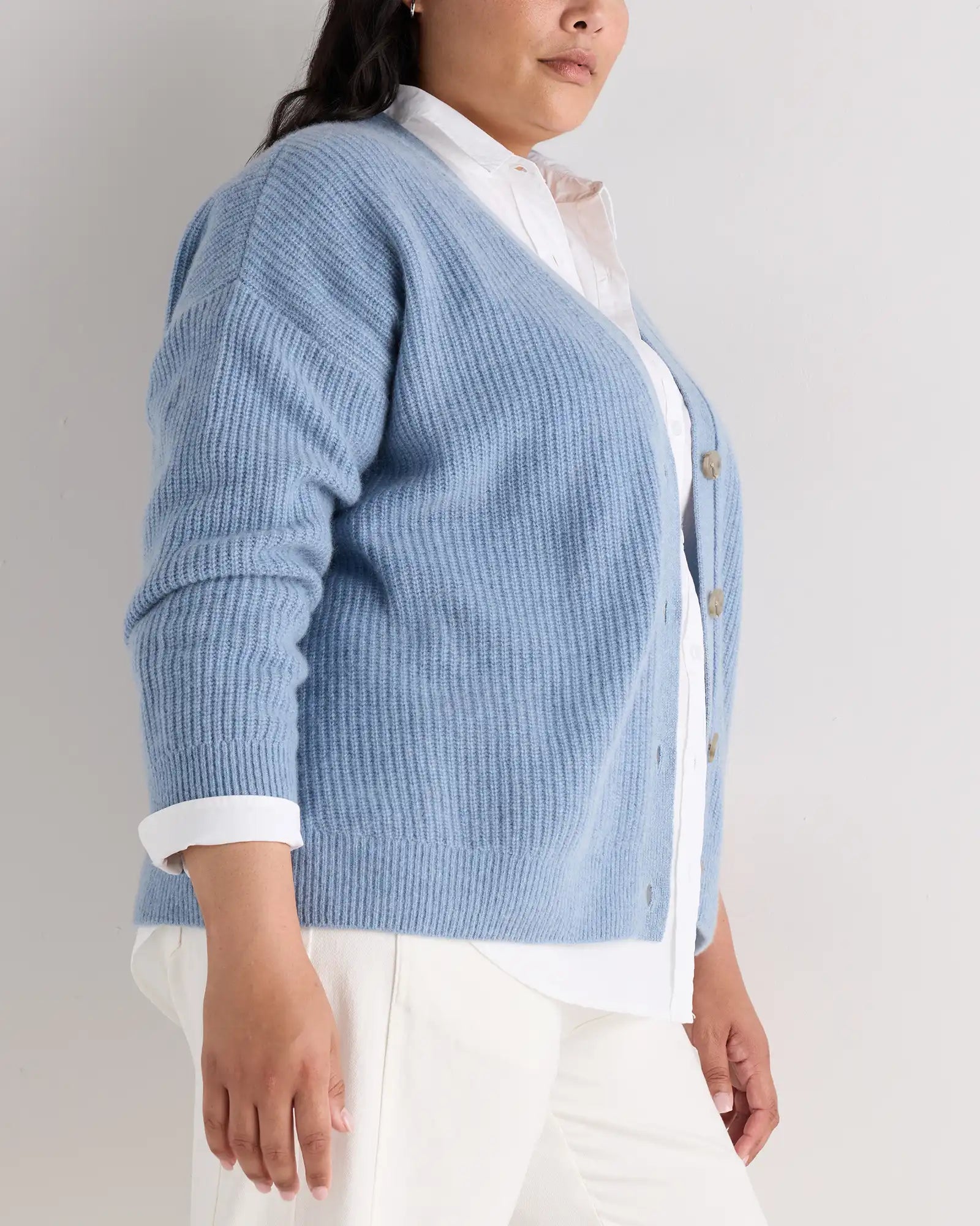 Mongolian Cashmere Fisherman Boxy Cropped Cardigan Sweater