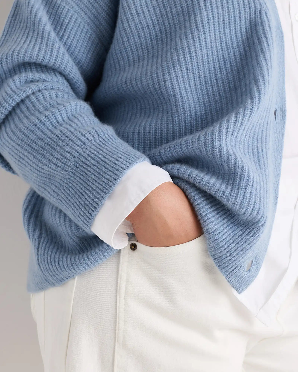 Mongolian Cashmere Fisherman Boxy Cropped Cardigan Sweater