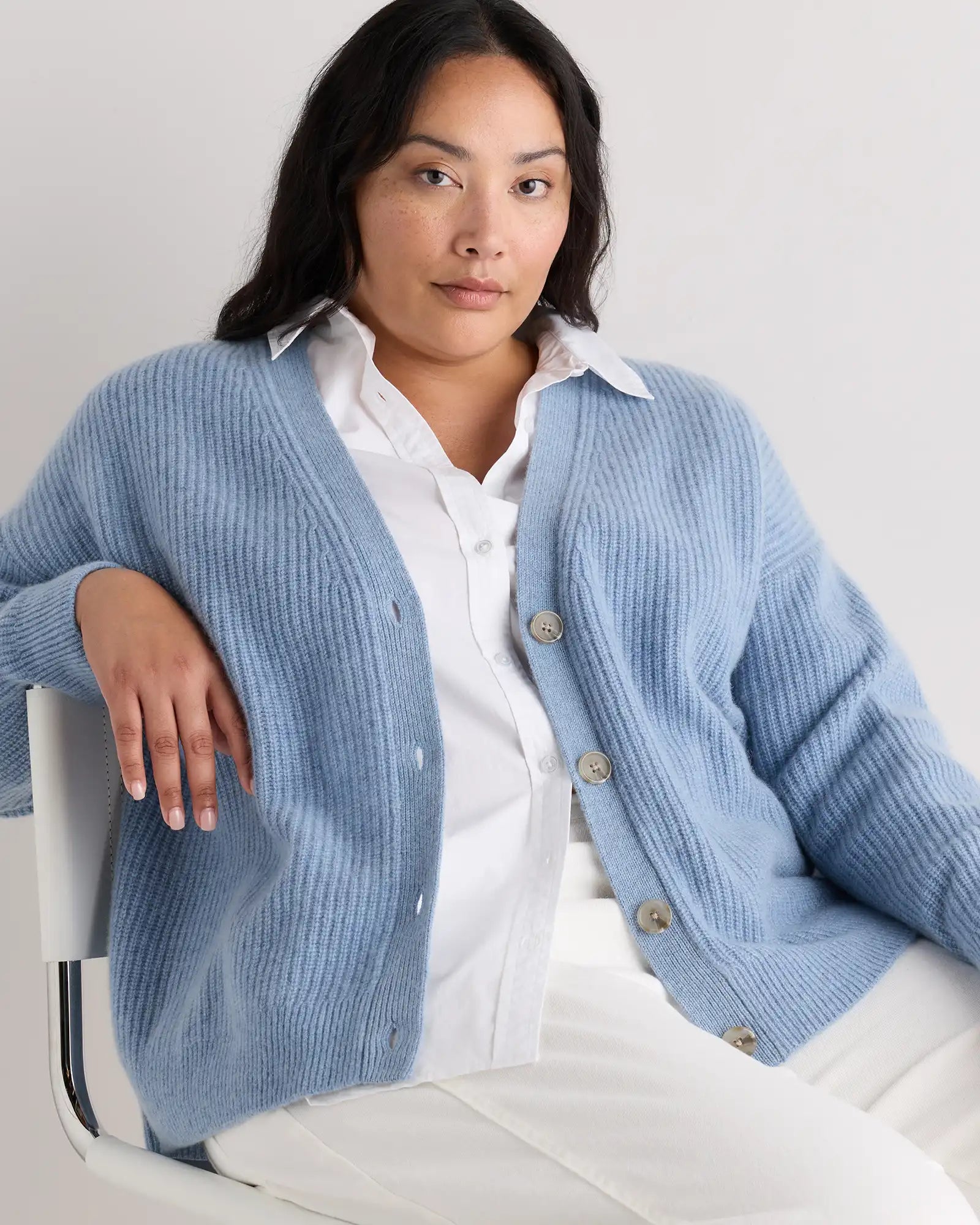 Mongolian Cashmere Fisherman Boxy Cropped Cardigan Sweater