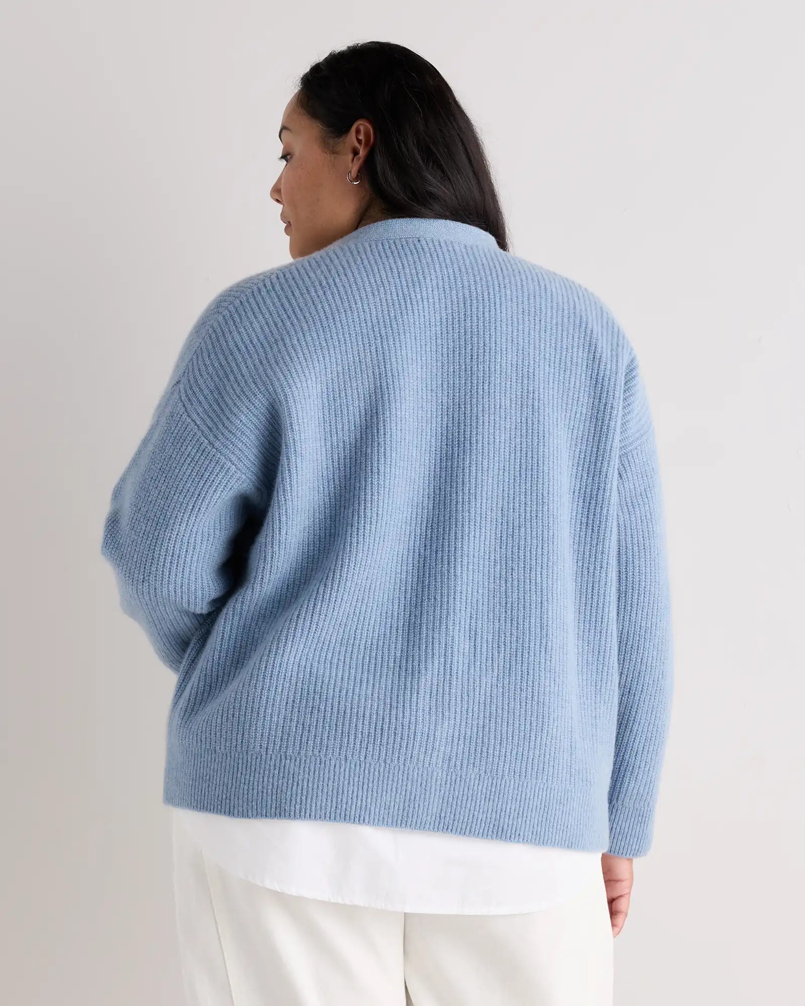 Mongolian Cashmere Fisherman Boxy Cropped Cardigan Sweater