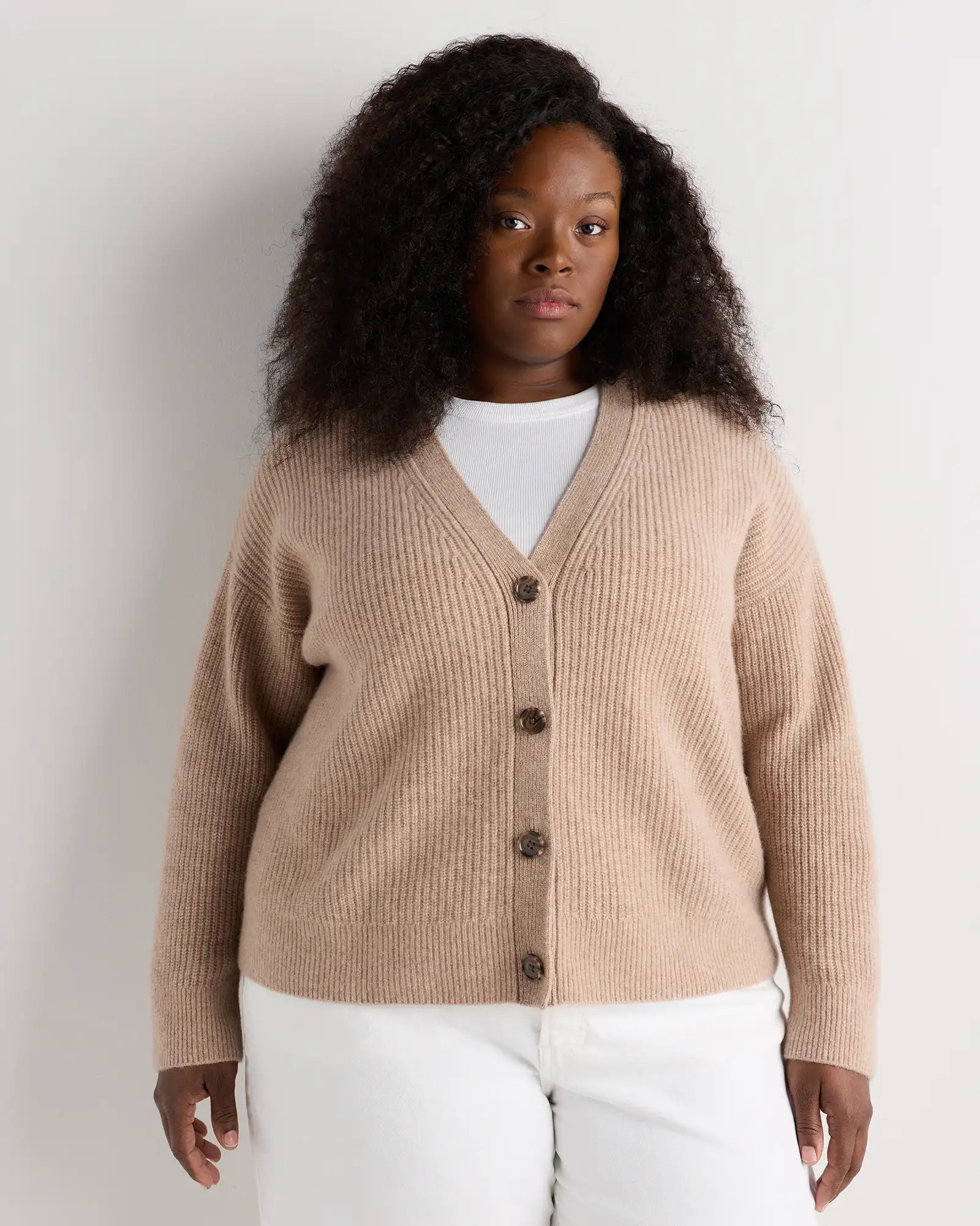 Mongolian Cashmere Fisherman Boxy Cropped Cardigan Sweater