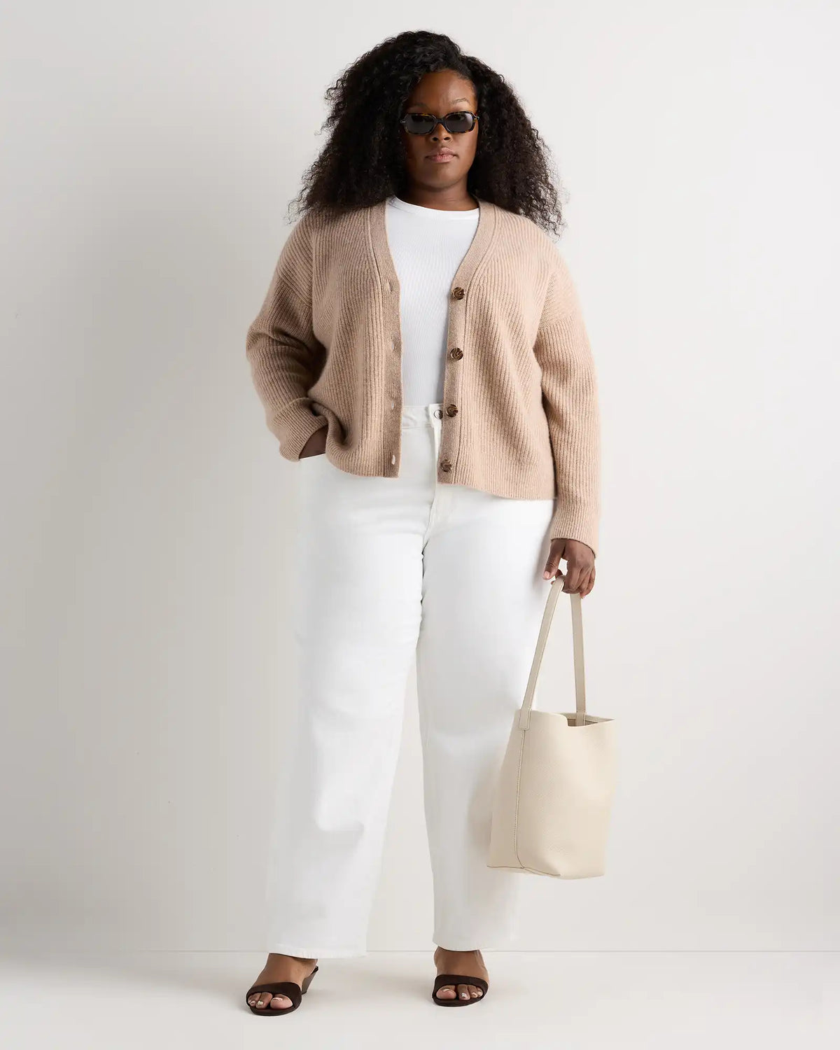 Mongolian Cashmere Fisherman Boxy Cropped Cardigan Sweater