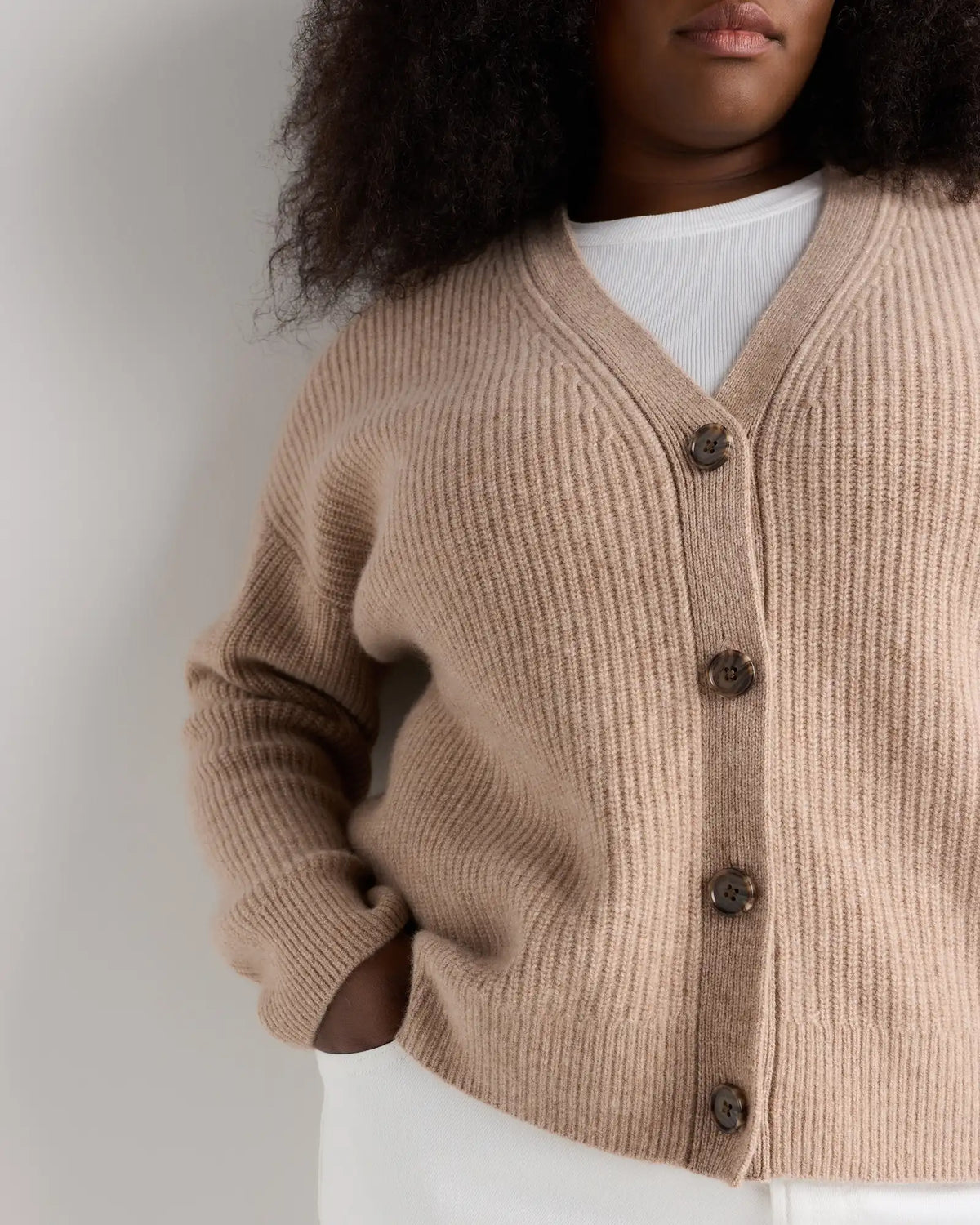 Mongolian Cashmere Fisherman Boxy Cropped Cardigan Sweater