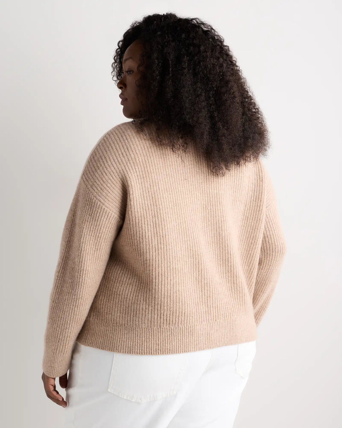 Mongolian Cashmere Fisherman Boxy Cropped Cardigan Sweater