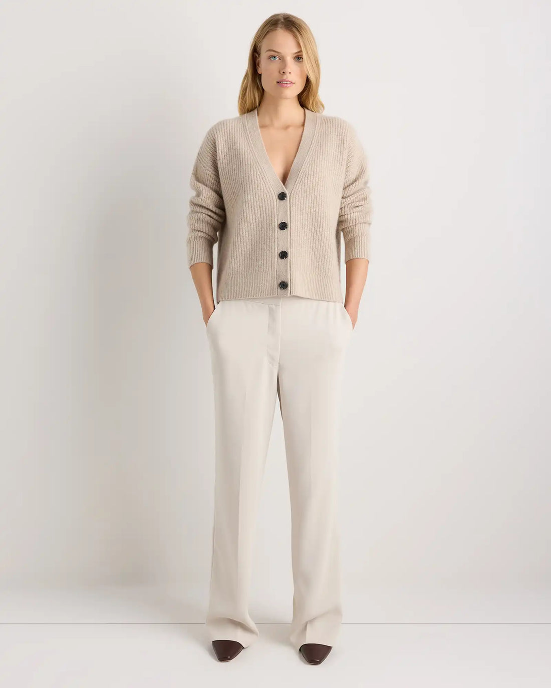 Mongolian Cashmere Fisherman Boxy Cropped Cardigan Sweater