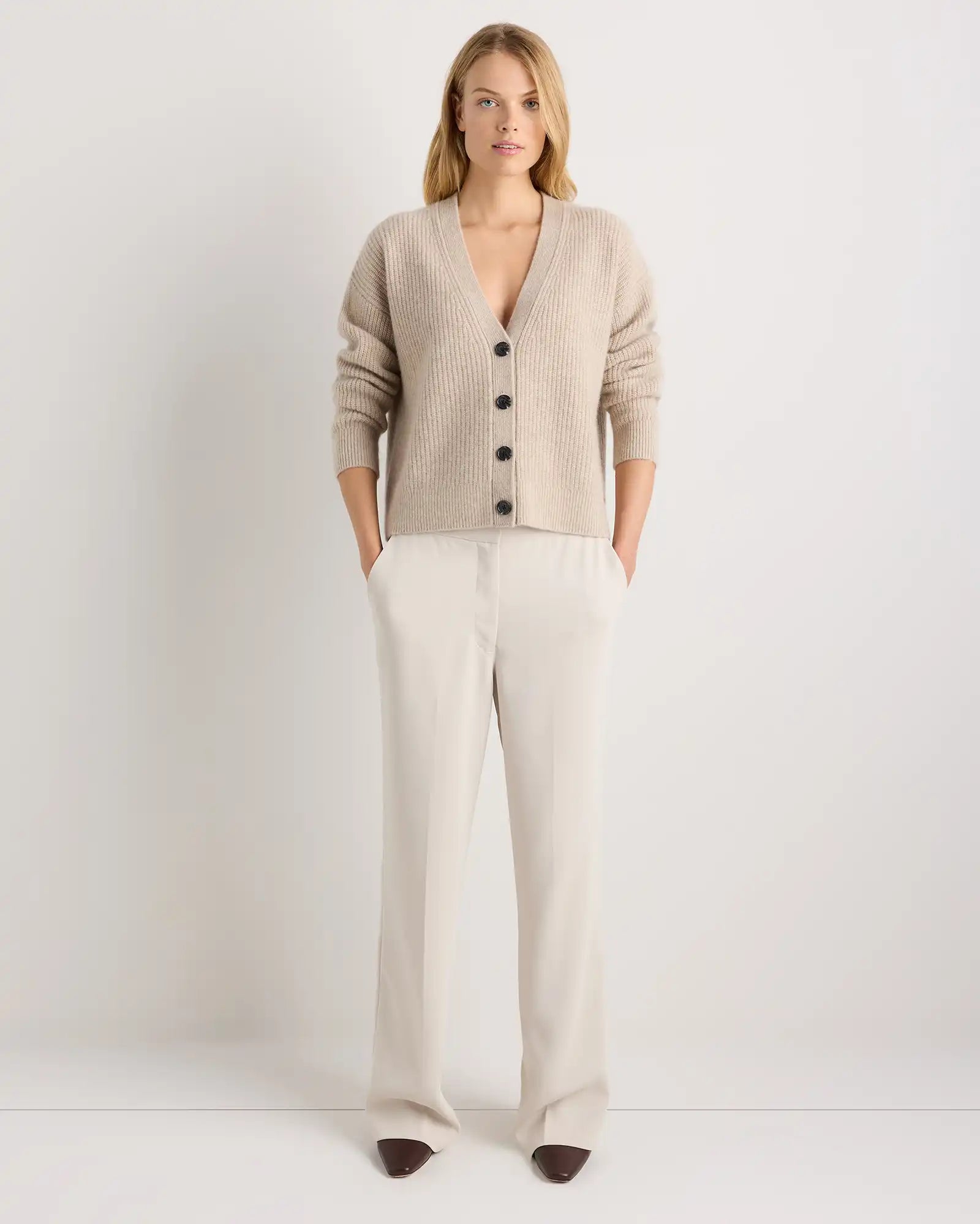 Mongolian Cashmere Fisherman Boxy Cropped Cardigan Sweater
