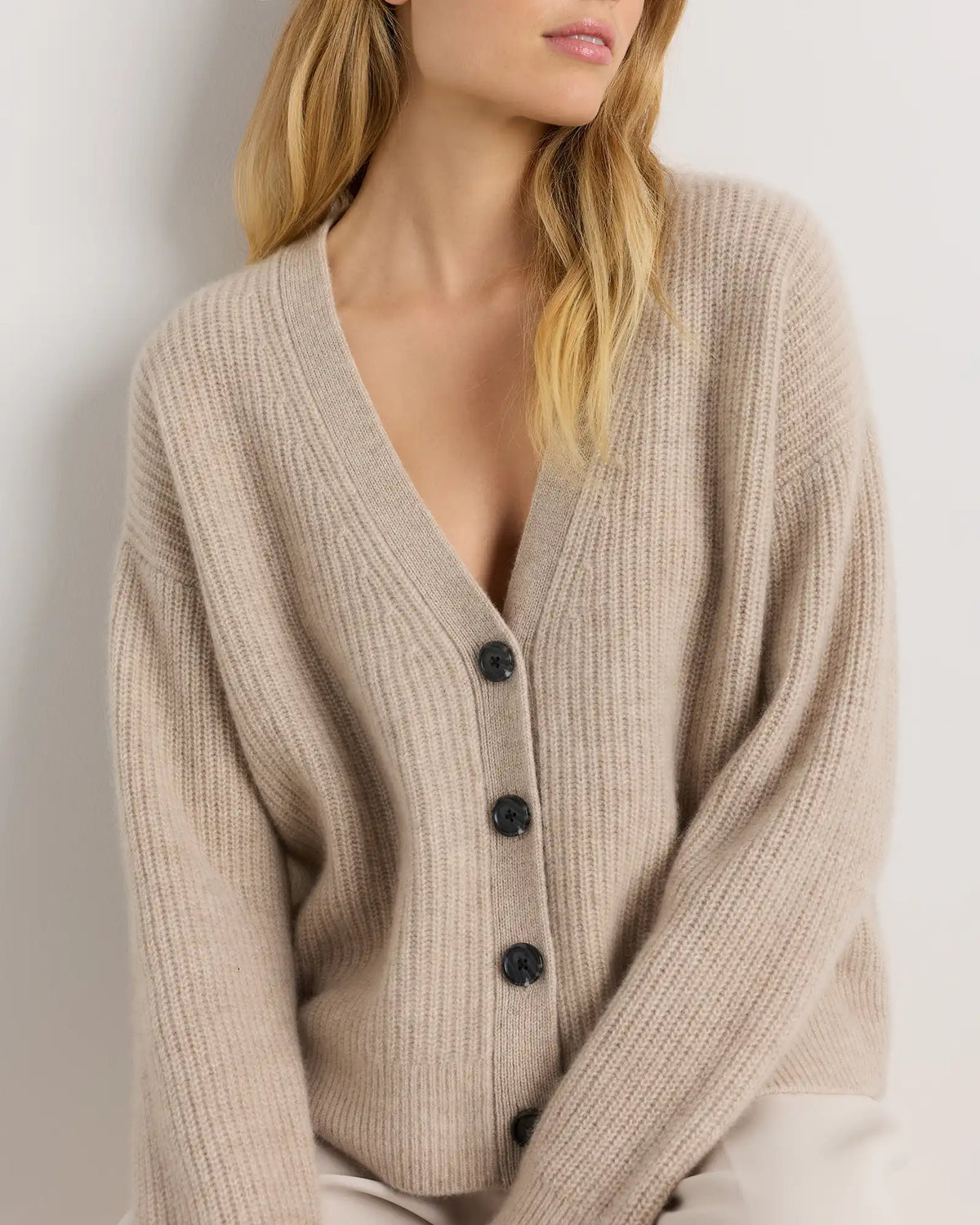 Mongolian Cashmere Fisherman Boxy Cropped Cardigan Sweater