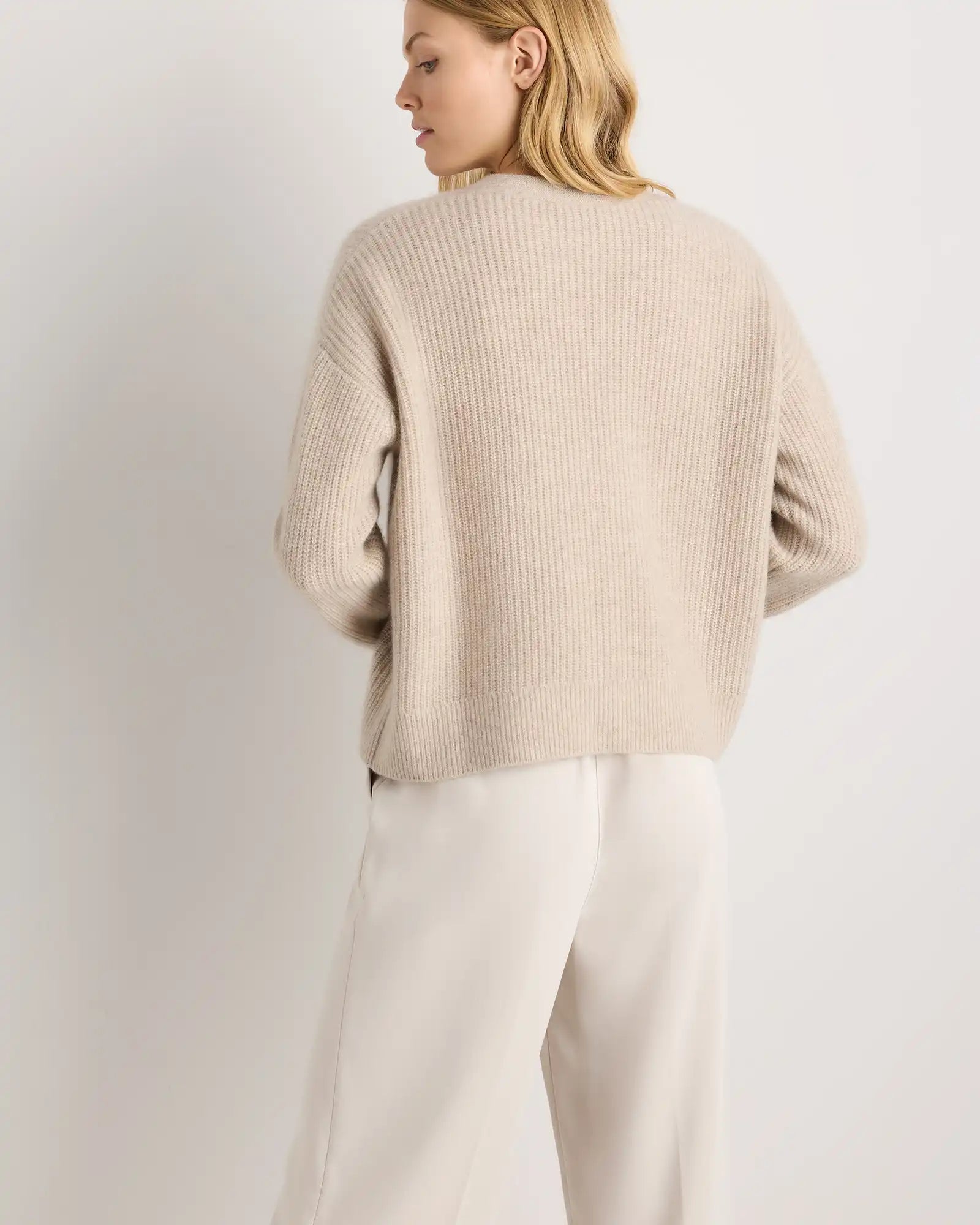 Mongolian Cashmere Fisherman Boxy Cropped Cardigan Sweater