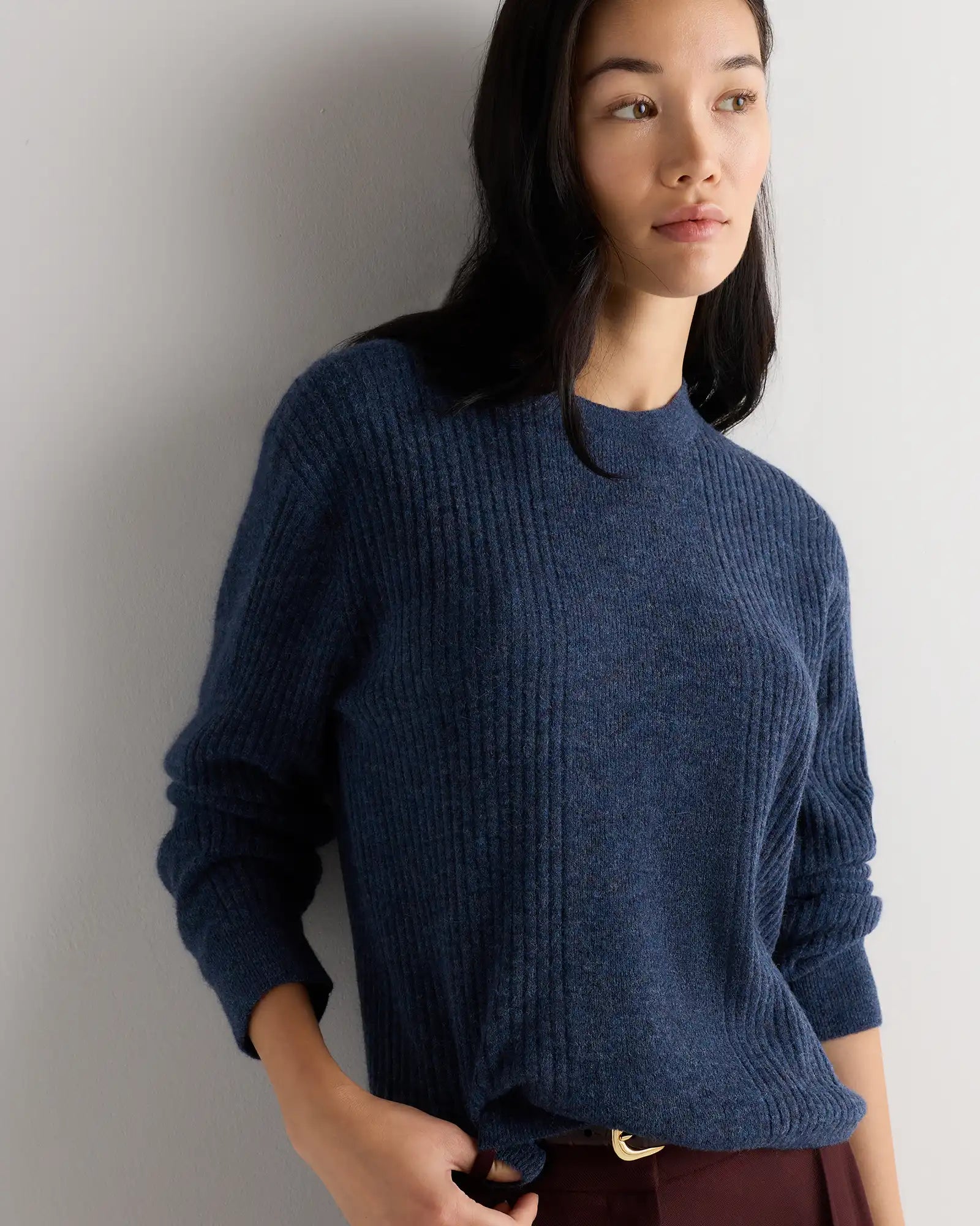 Lightweight Baby Alpaca Relaxed Ribbed Crewneck