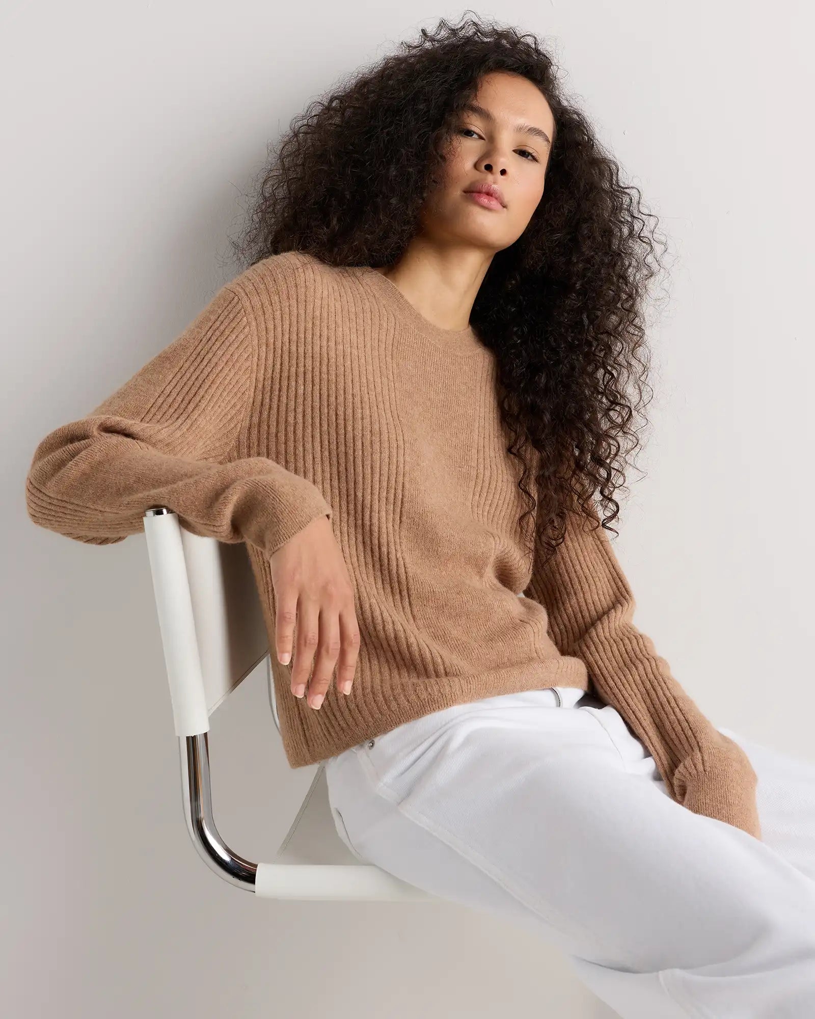 Lightweight Baby Alpaca Relaxed Ribbed Crewneck