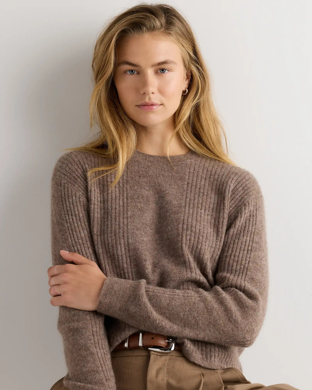 Lightweight Baby Alpaca Relaxed Ribbed Crewneck