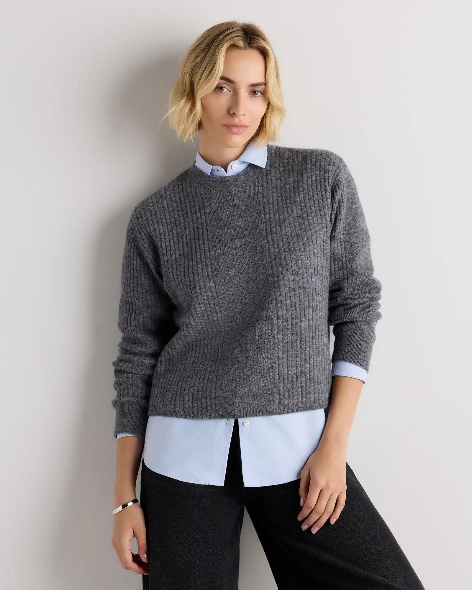 Lightweight Baby Alpaca Relaxed Ribbed Crewneck