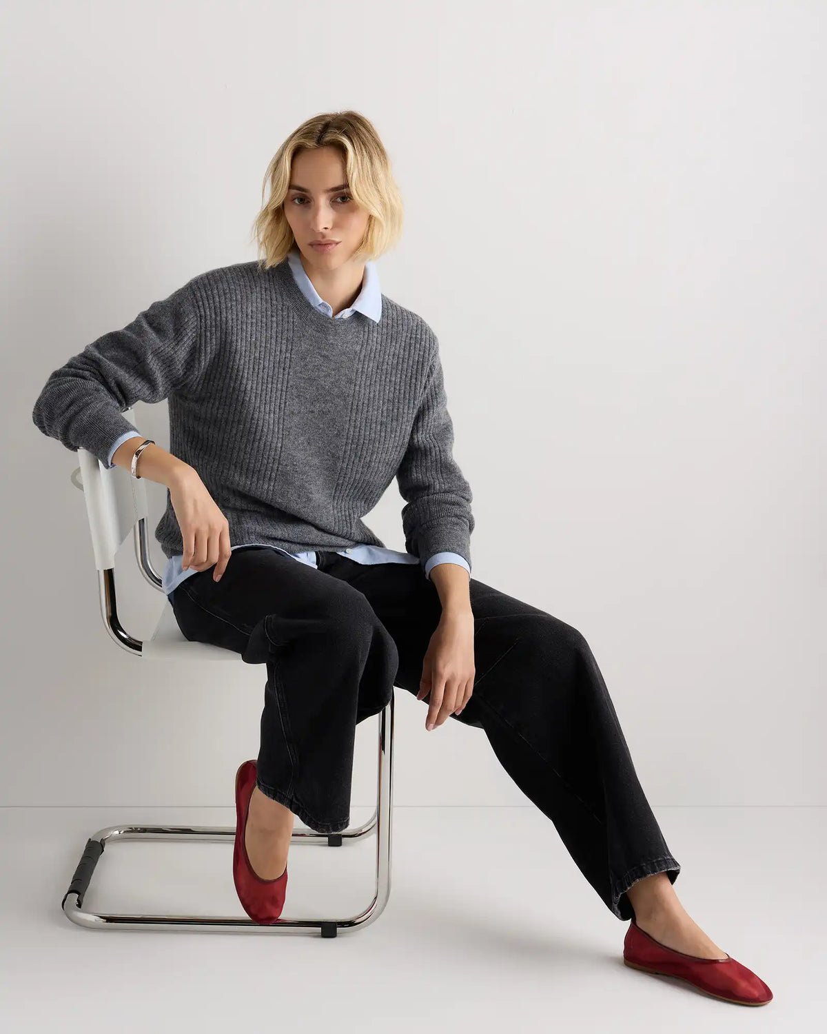 Lightweight Baby Alpaca Relaxed Ribbed Crewneck