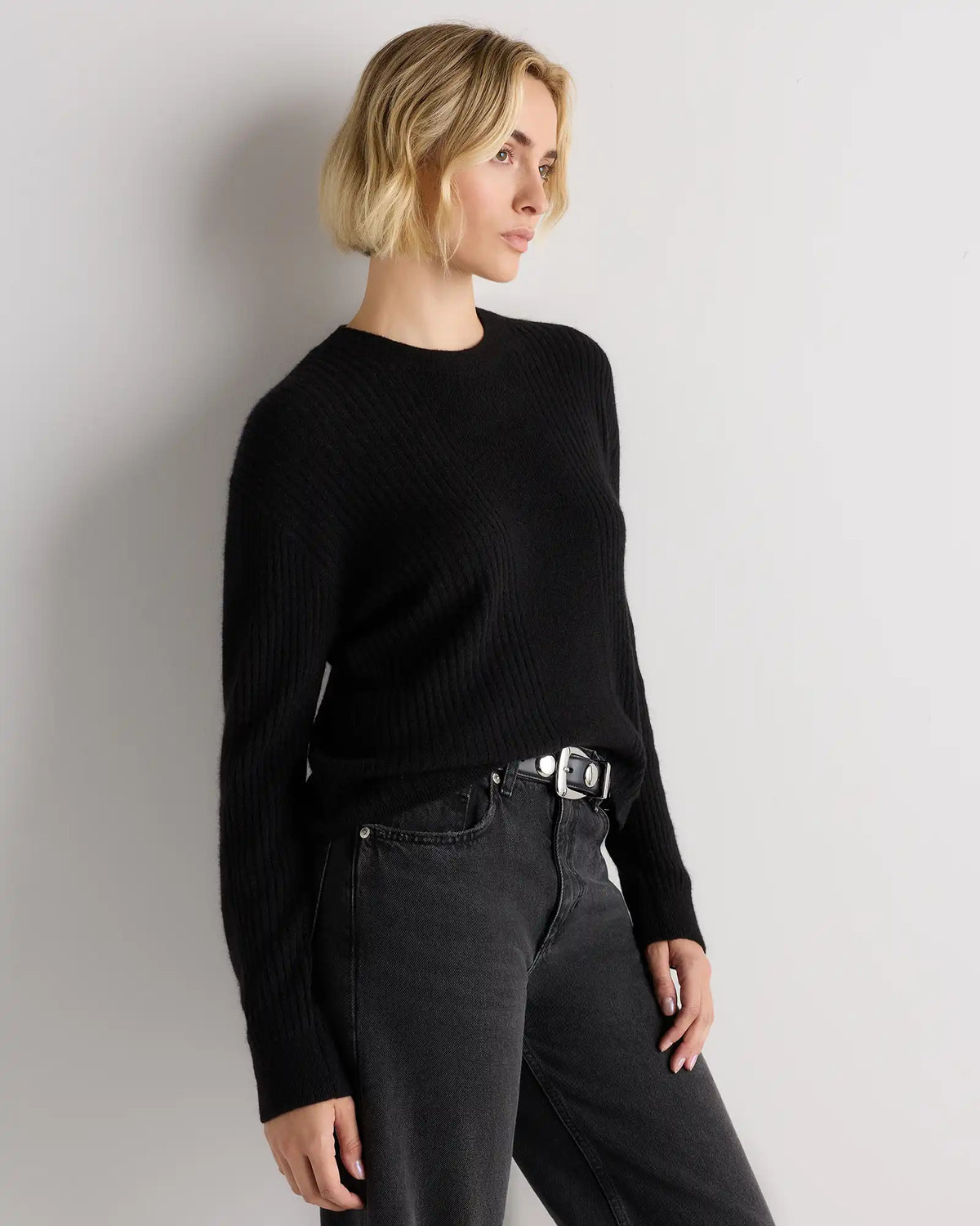 Lightweight Baby Alpaca Relaxed Ribbed Crewneck