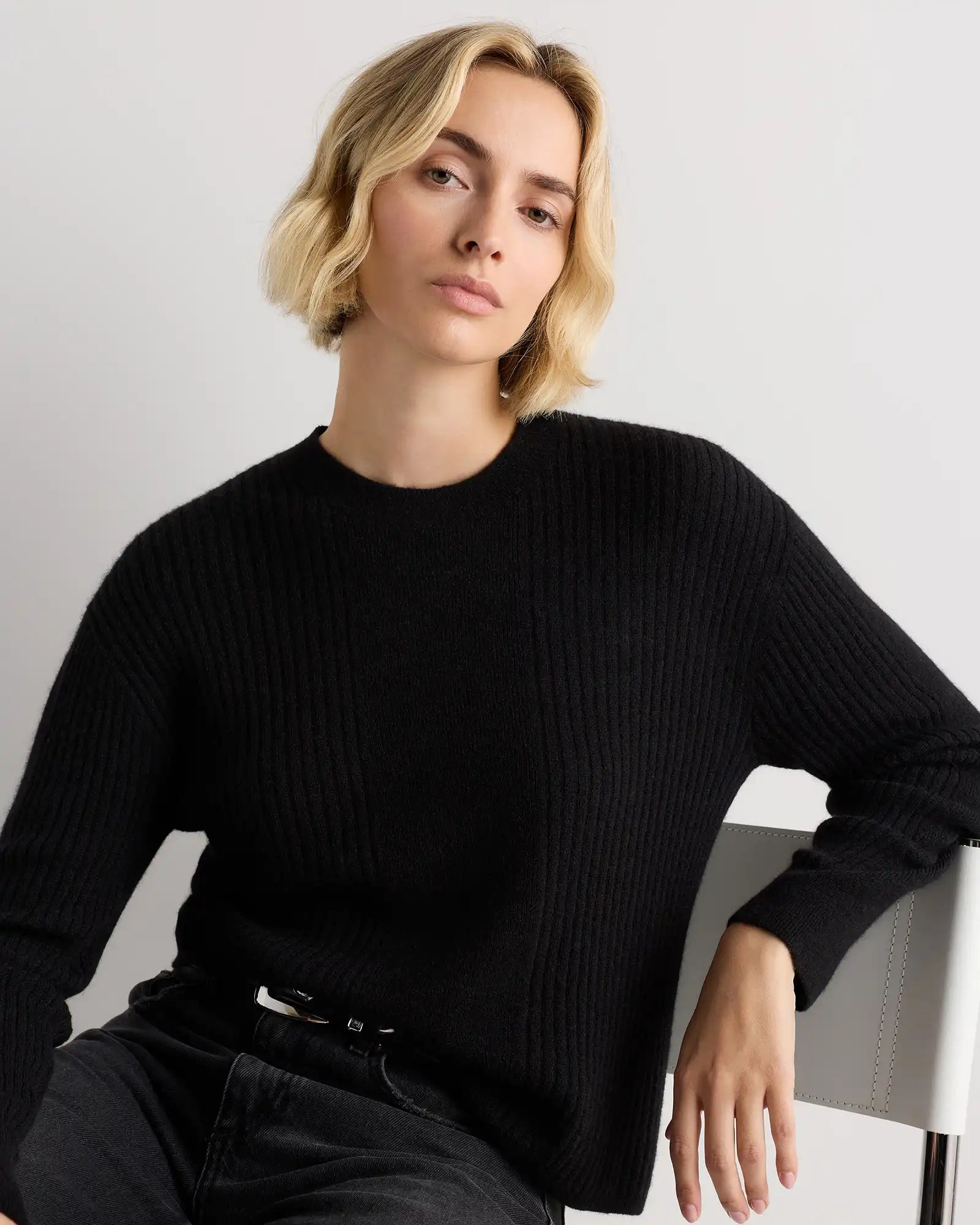 Lightweight Baby Alpaca Relaxed Ribbed Crewneck