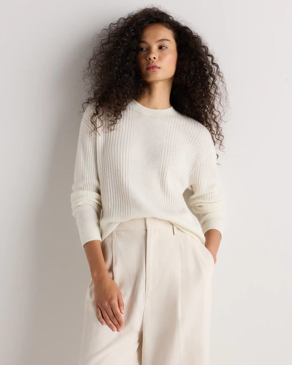 Lightweight Baby Alpaca Relaxed Ribbed Crewneck