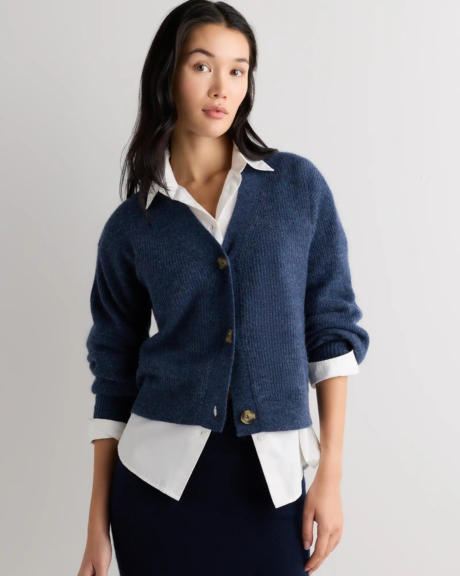 Lightweight Baby Alpaca Cropped V-Neck Cardigan