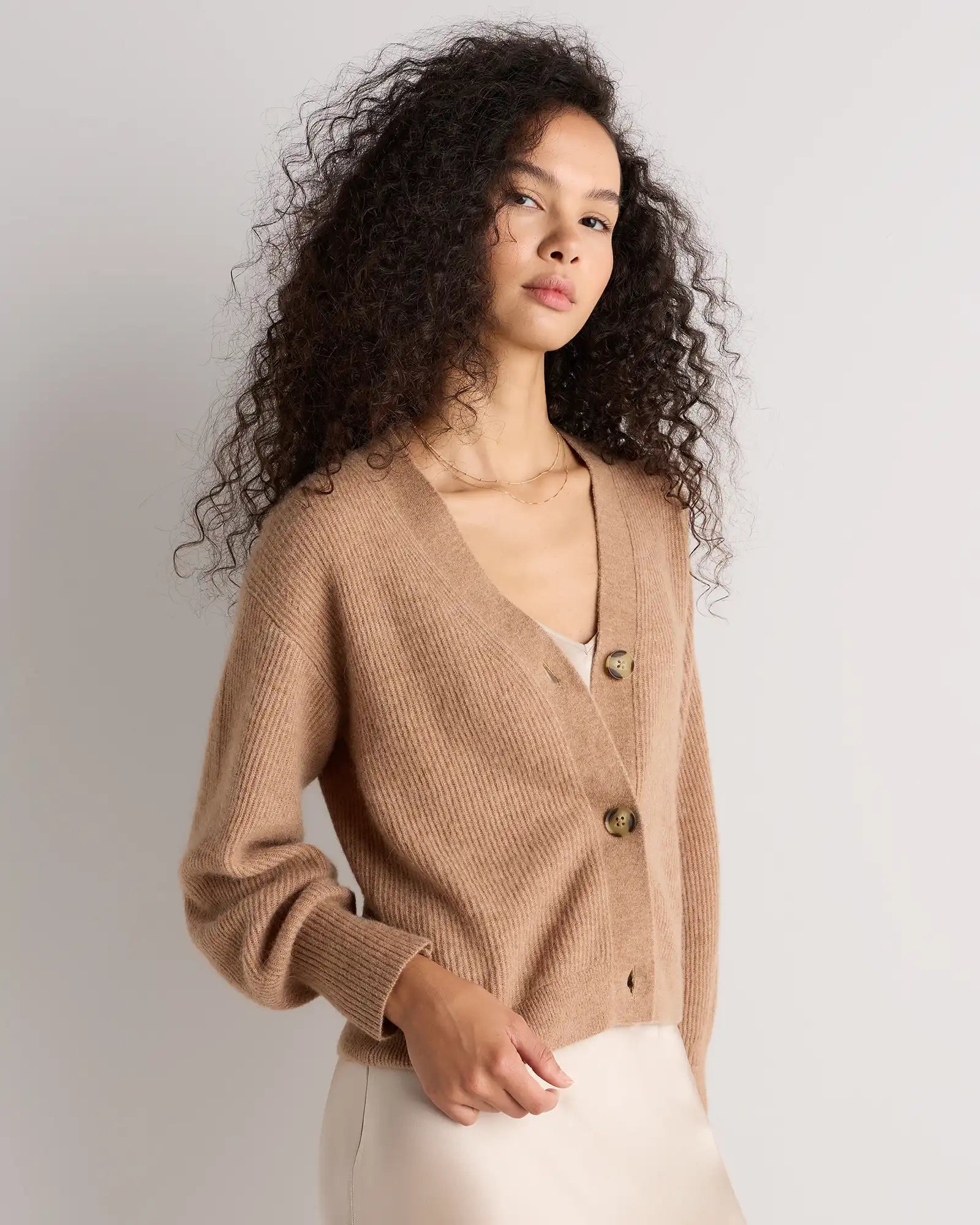 Lightweight Baby Alpaca Cropped V-Neck Cardigan