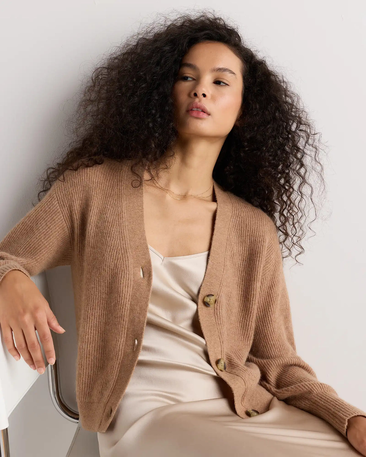 Lightweight Baby Alpaca Cropped V-Neck Cardigan