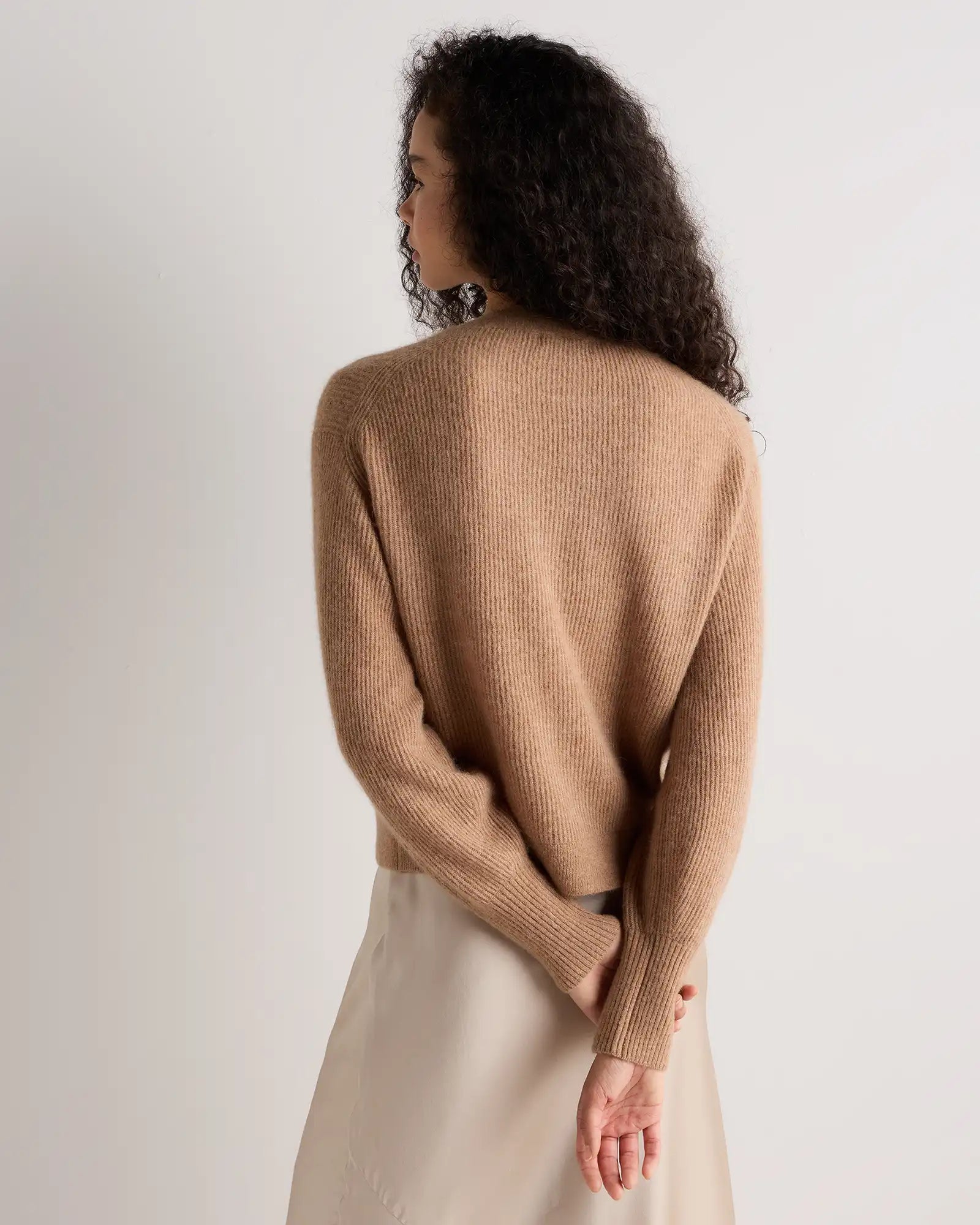 Lightweight Baby Alpaca Cropped V-Neck Cardigan