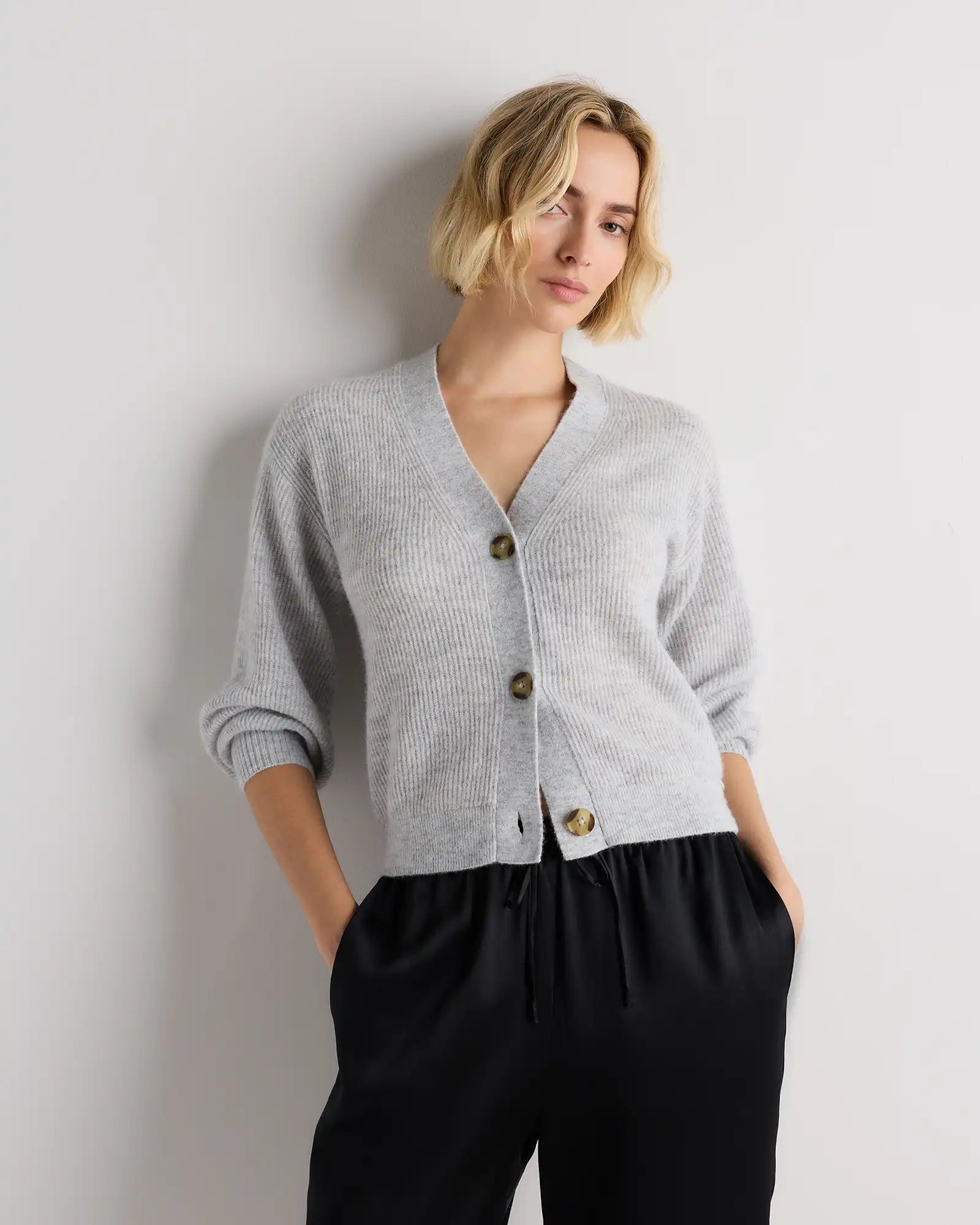 Lightweight Baby Alpaca Cropped V-Neck Cardigan