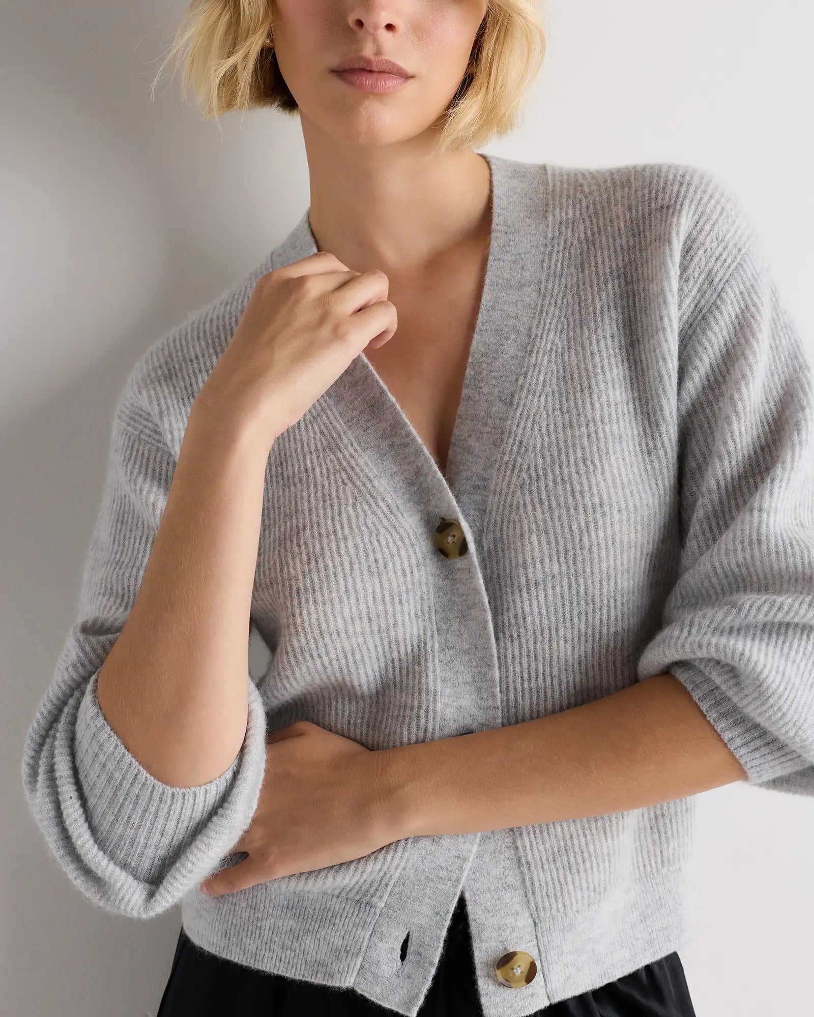 Lightweight Baby Alpaca Cropped V-Neck Cardigan