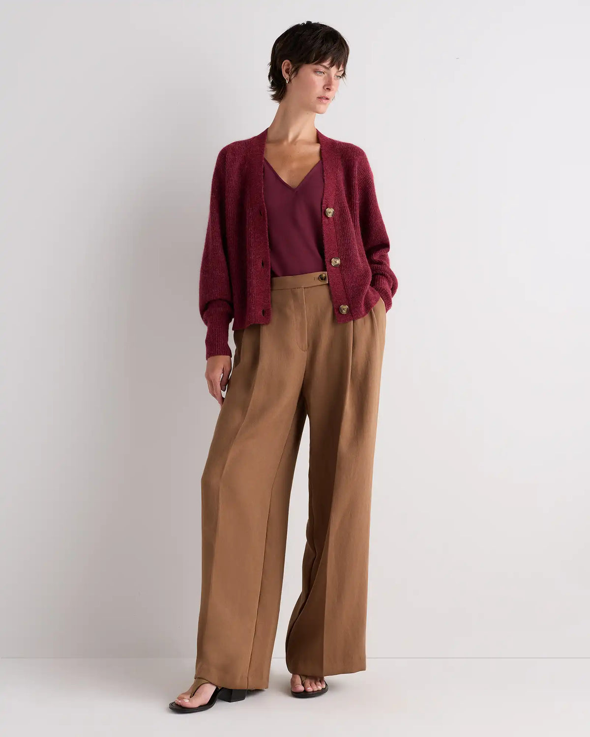 Lightweight Baby Alpaca Cropped V-Neck Cardigan