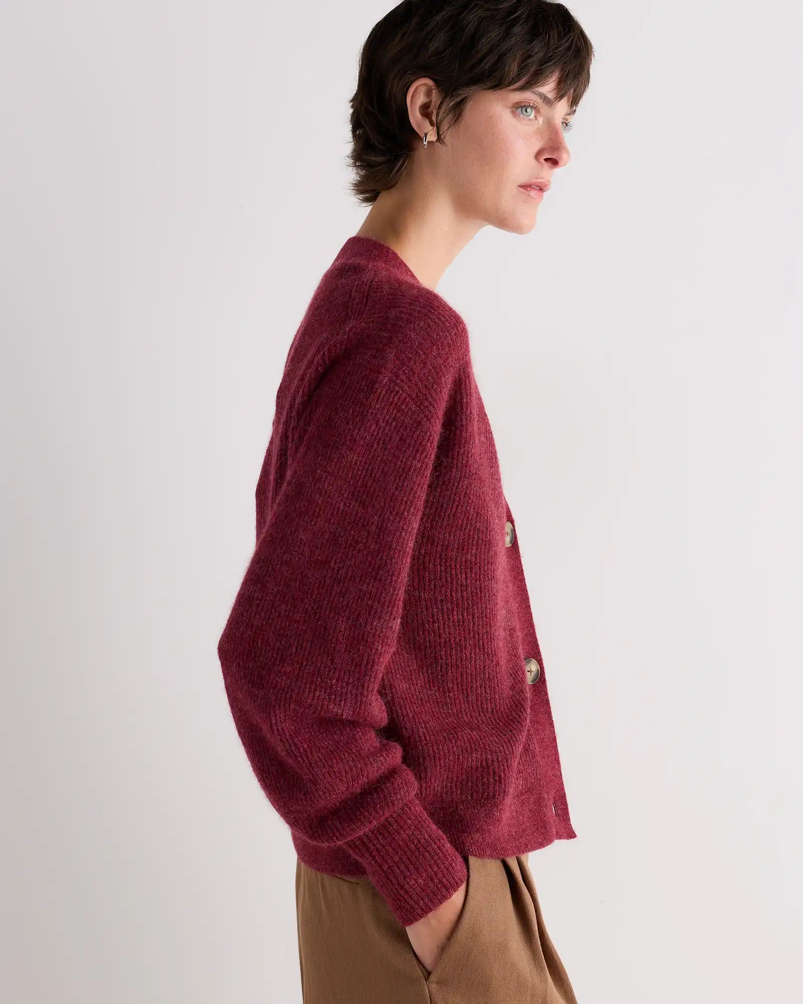 Lightweight Baby Alpaca Cropped V-Neck Cardigan