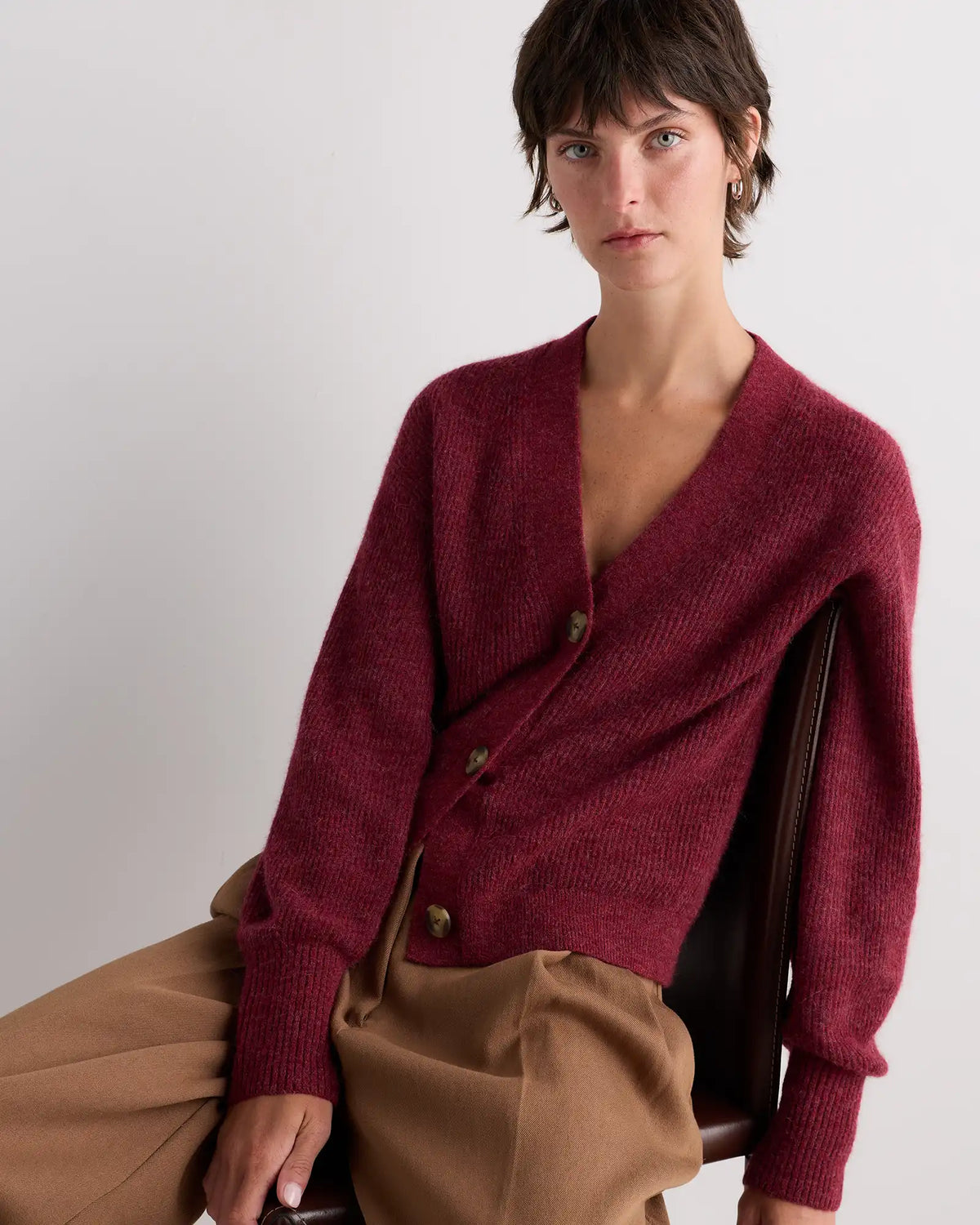 Lightweight Baby Alpaca Cropped V-Neck Cardigan