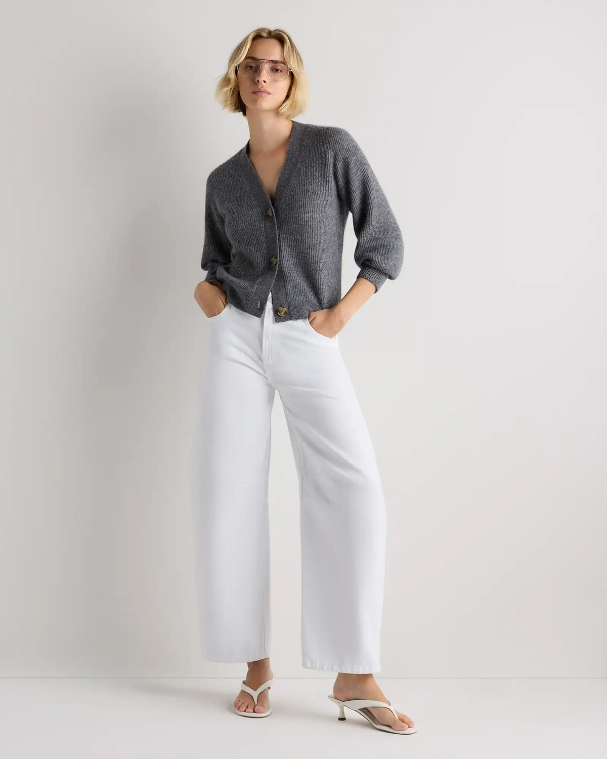 Lightweight Baby Alpaca Cropped V-Neck Cardigan