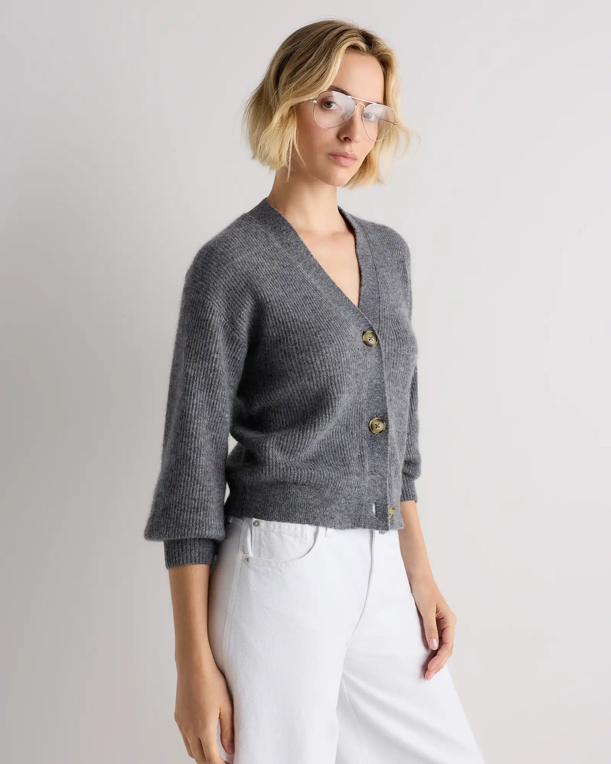 Lightweight Baby Alpaca Cropped V-Neck Cardigan
