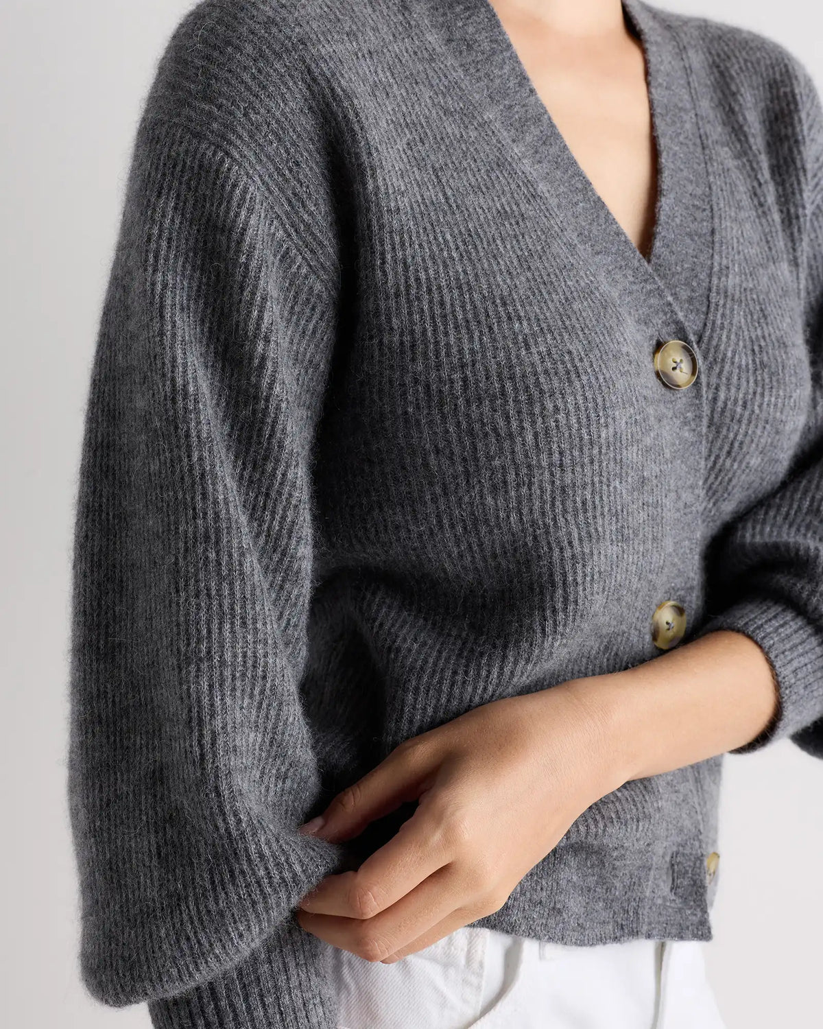 Lightweight Baby Alpaca Cropped V-Neck Cardigan