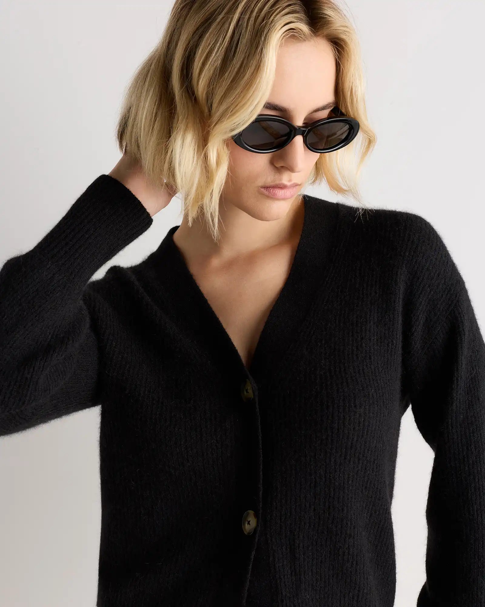 Lightweight Baby Alpaca Cropped V-Neck Cardigan