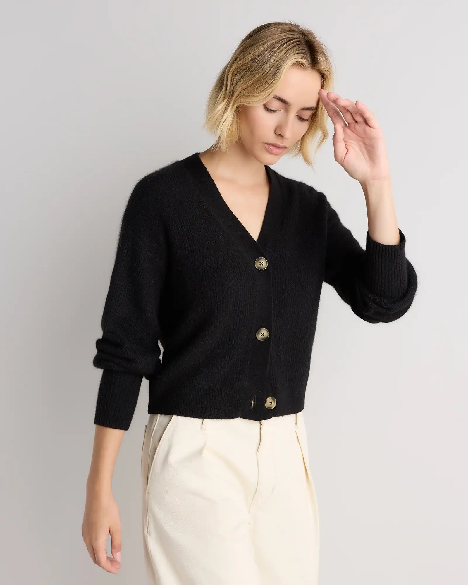 Lightweight Baby Alpaca Cropped V-Neck Cardigan