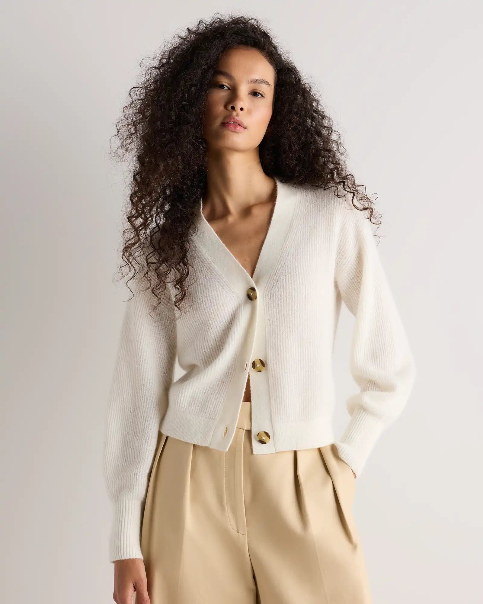 Lightweight Baby Alpaca Cropped V-Neck Cardigan