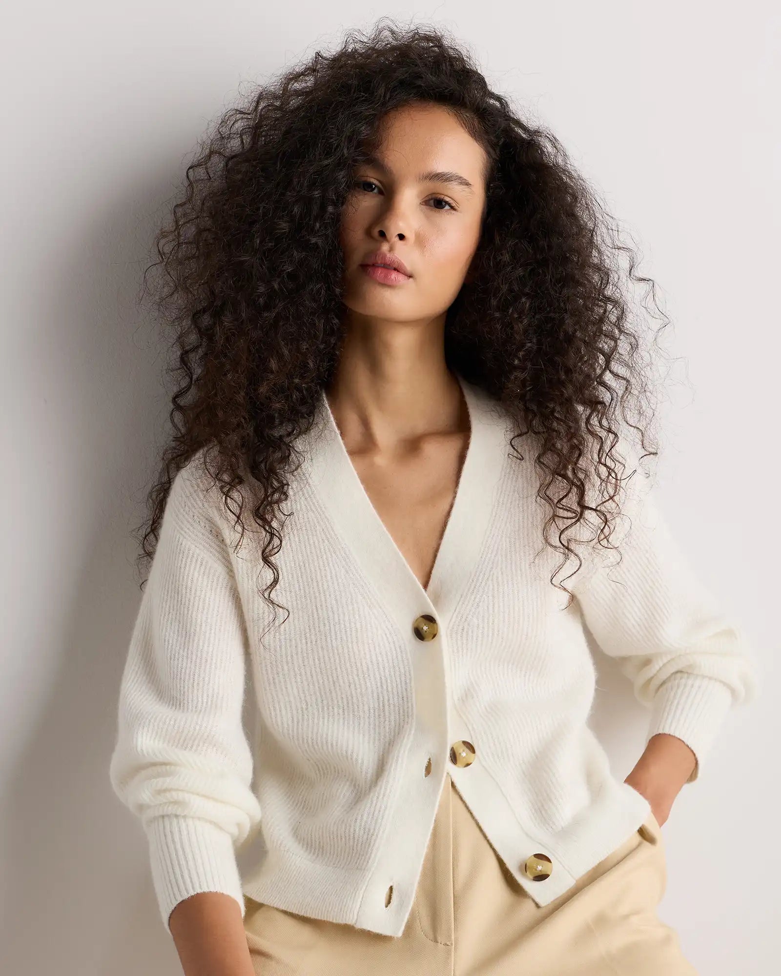 Lightweight Baby Alpaca Cropped V-Neck Cardigan