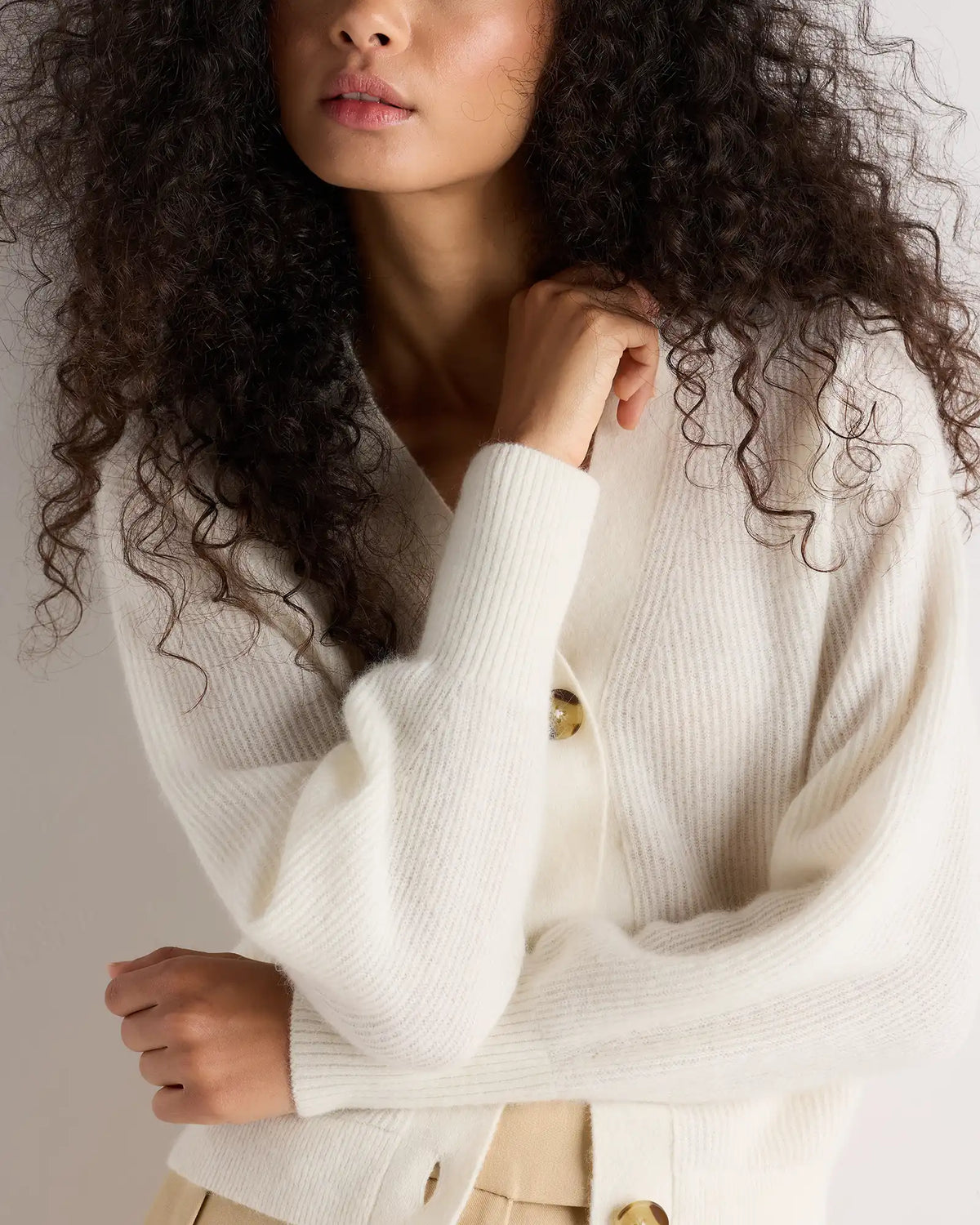 Lightweight Baby Alpaca Cropped V-Neck Cardigan