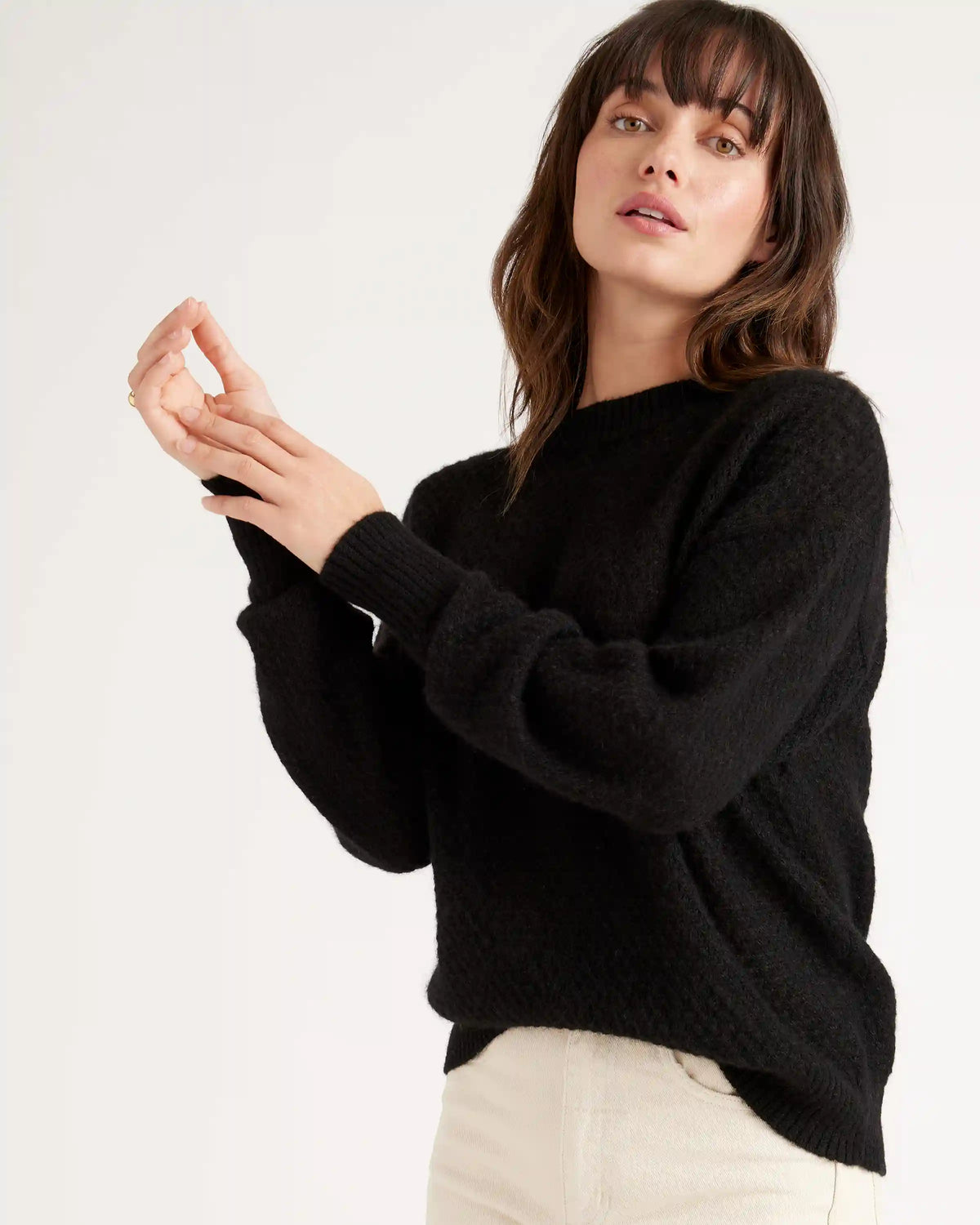 Baby Alpaca-Wool Diamond Stitch Crew