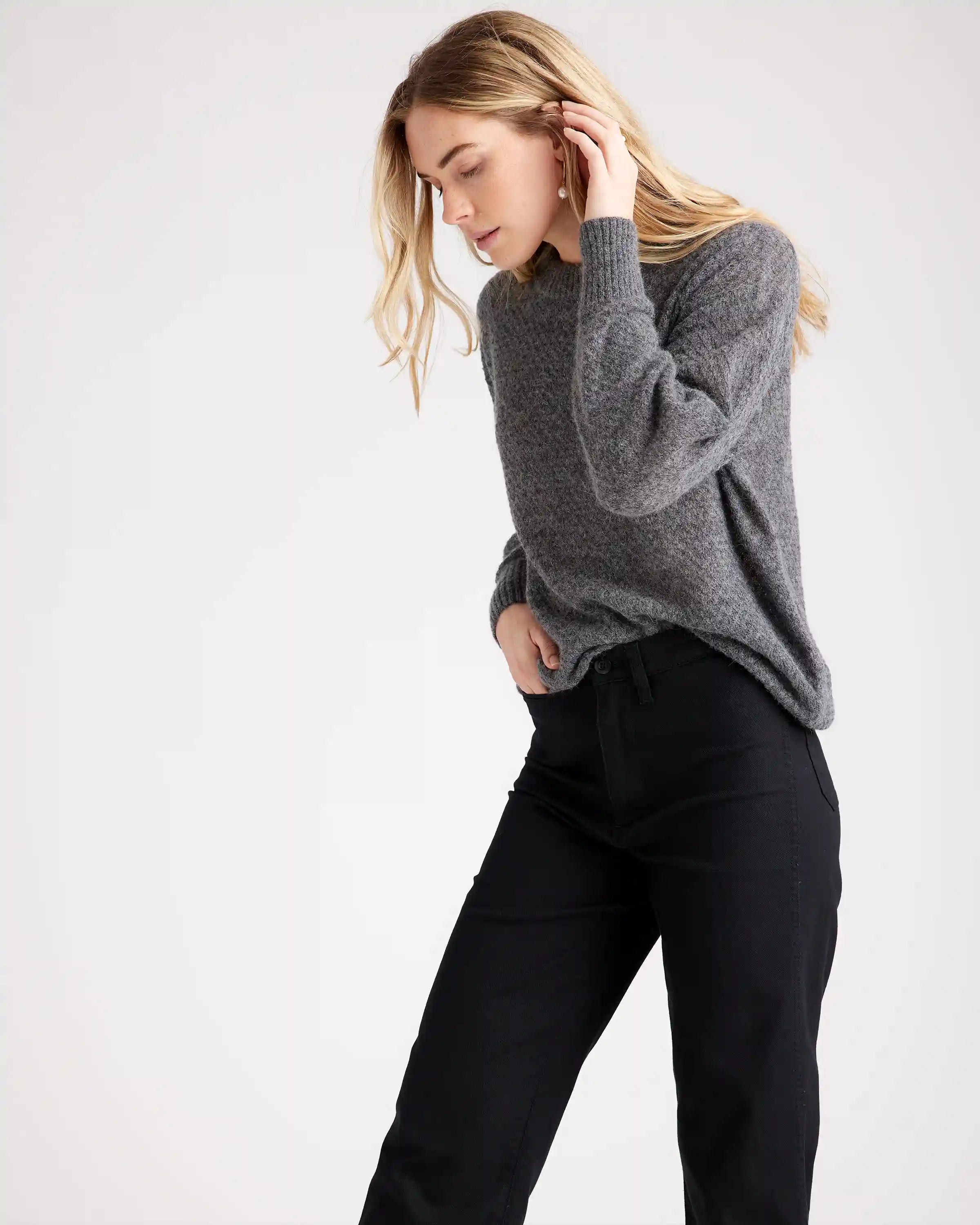 Baby Alpaca-Wool Diamond Stitch Crew