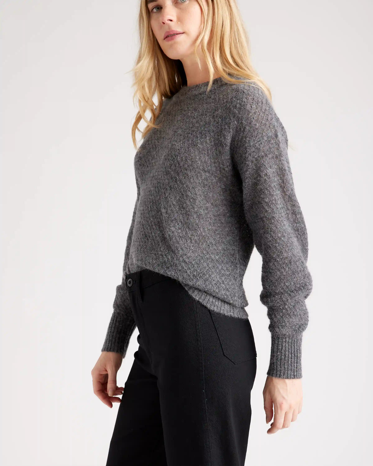Baby Alpaca-Wool Diamond Stitch Crew