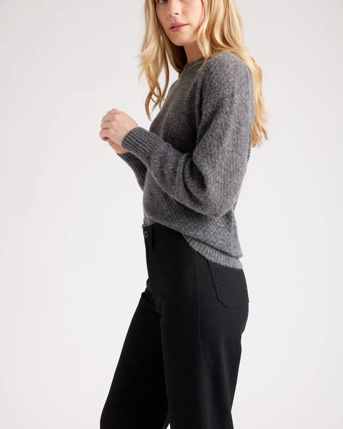 Baby Alpaca-Wool Diamond Stitch Crew