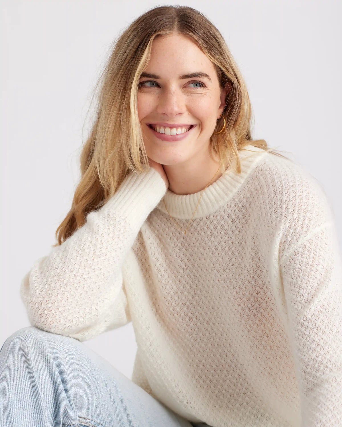 Baby Alpaca-Wool Diamond Stitch Crew