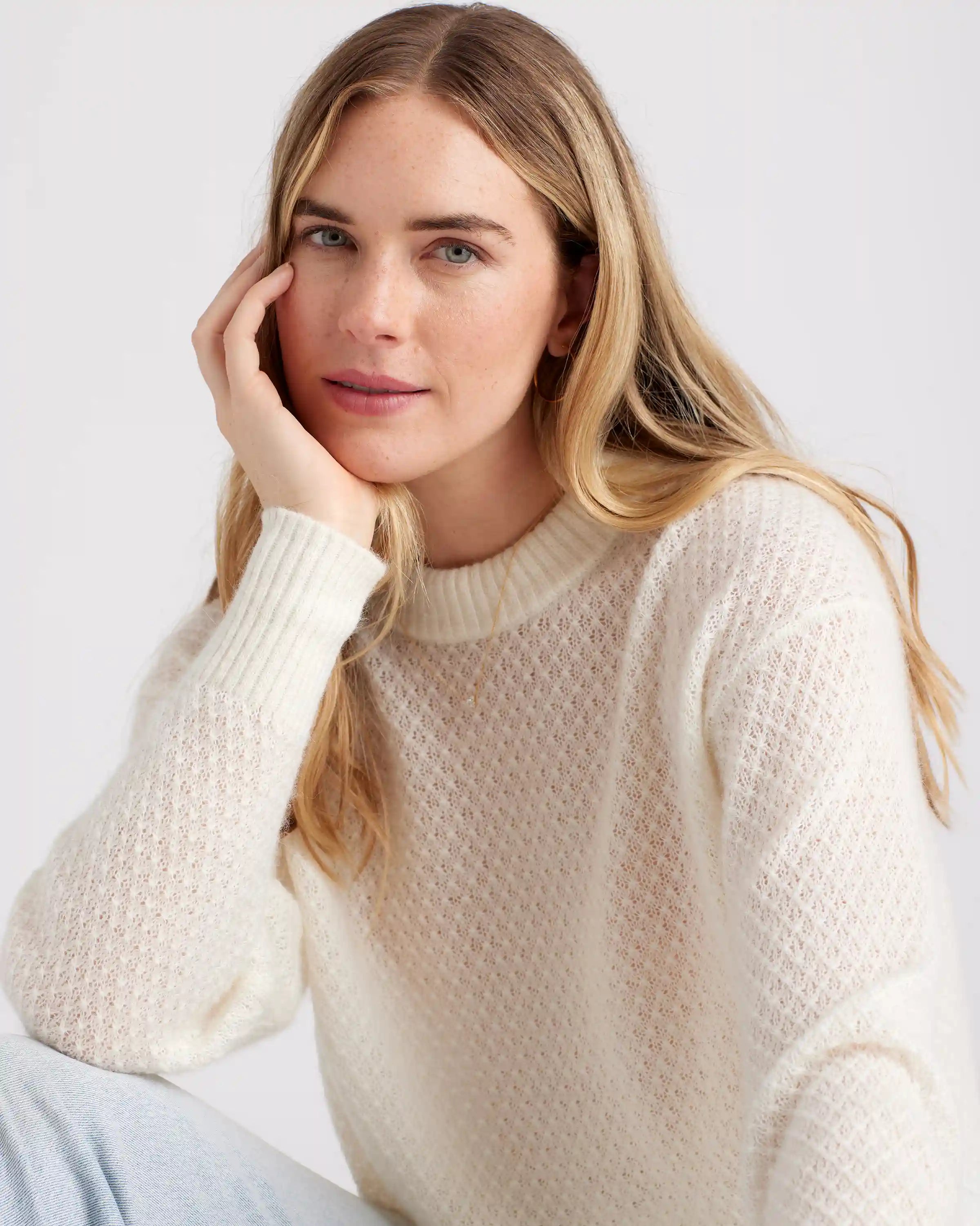Baby Alpaca-Wool Diamond Stitch Crew