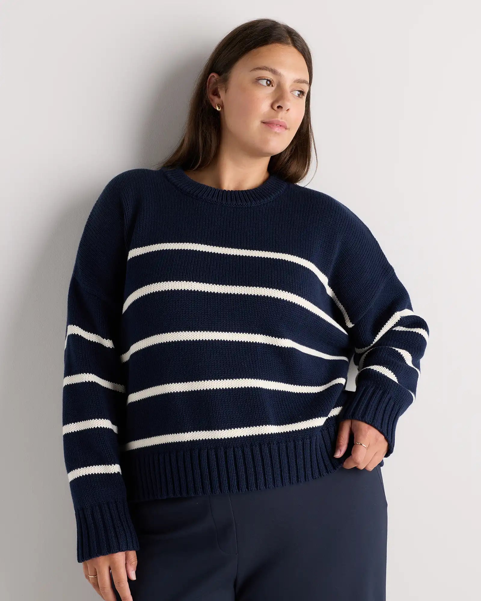 100% Organic Cotton Striped Crew Sweater