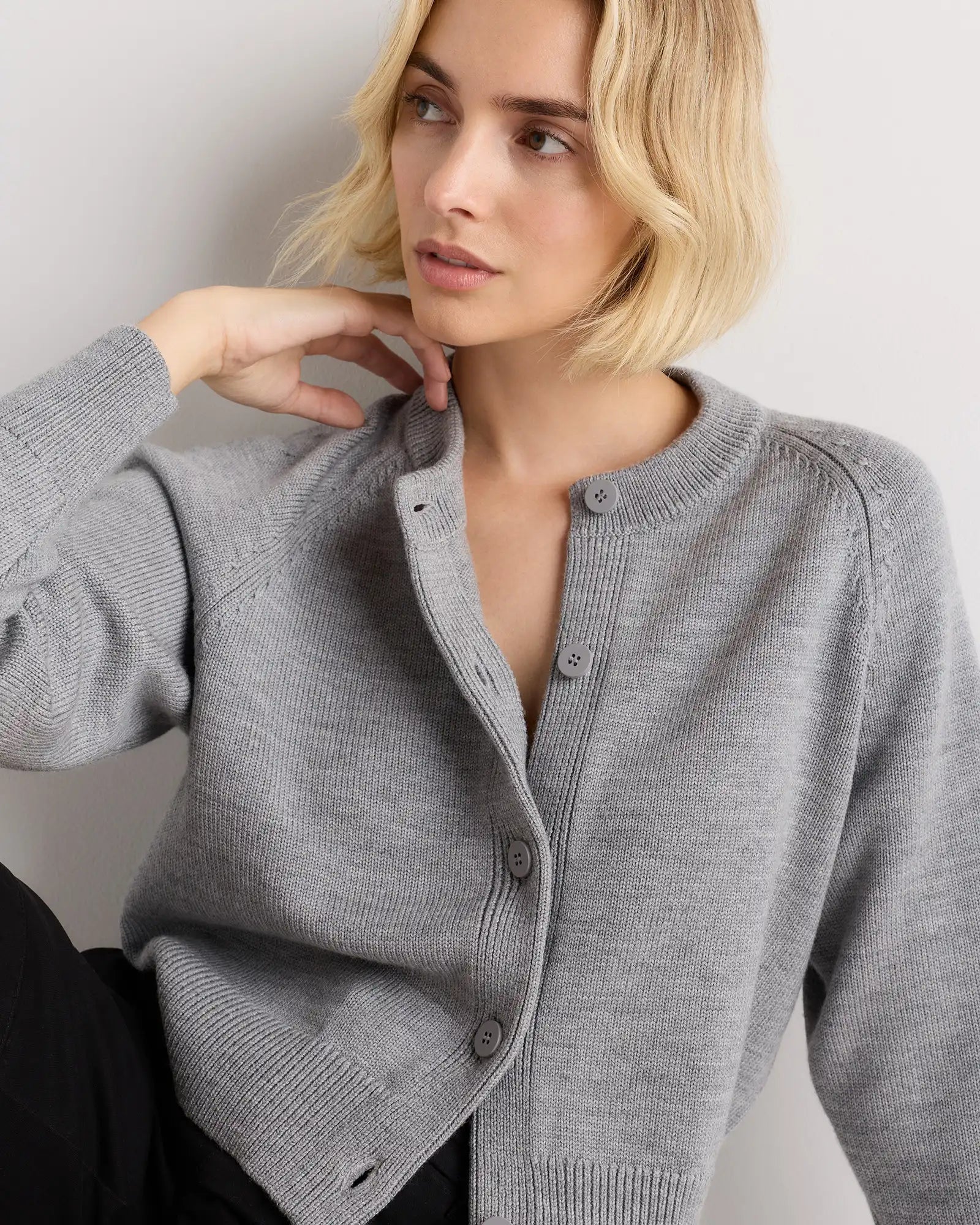 Australian Merino Wool Raglan Crewneck Cardigan
