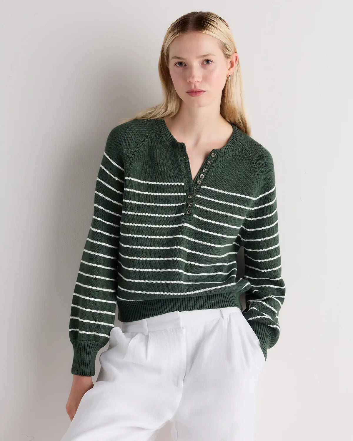 100% Organic Cotton Striped Henley Sweater