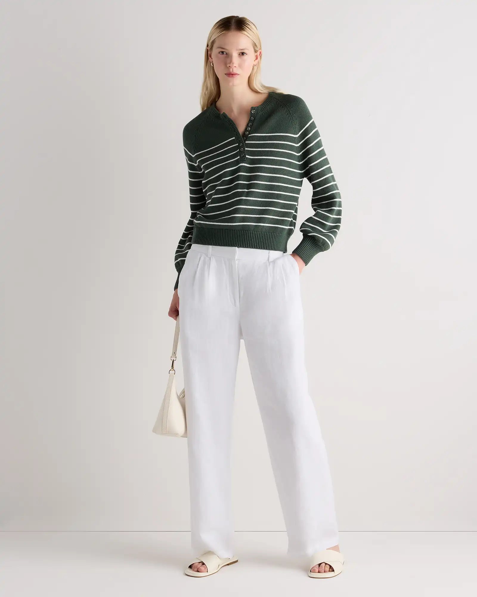 100% Organic Cotton Striped Henley Sweater